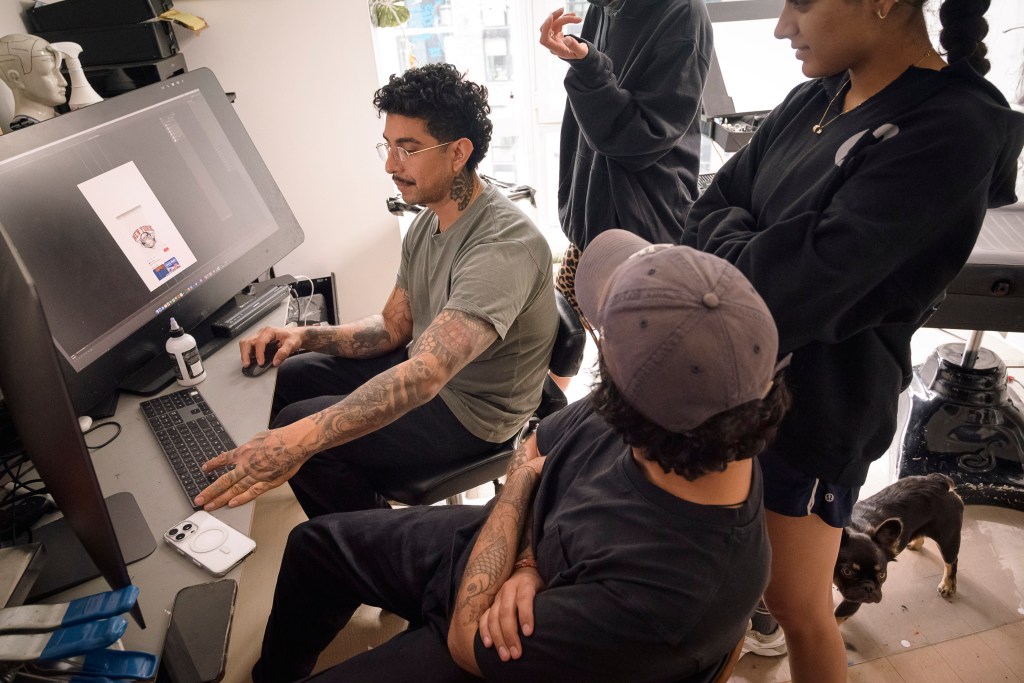 Steven Avalos a Brooklyn tattoo artist, in his studio. 
