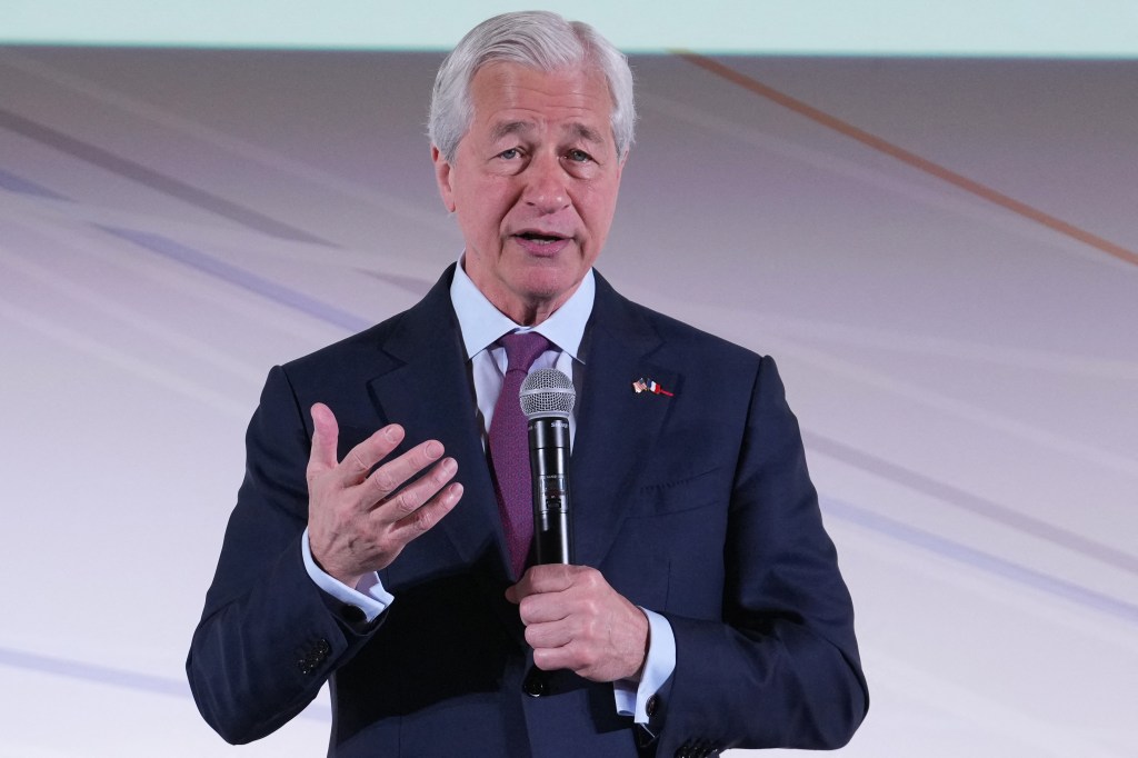 JPMorgan Chase CEO Jamie Dimon delivers a speech during the Global Markets Conference, ahead of the Choose France summit, in Paris, on May 15, 2025.