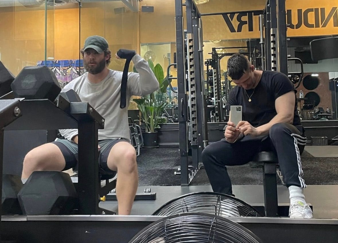 David Corenswet training for Superman in a gym with Paolo Mascitti