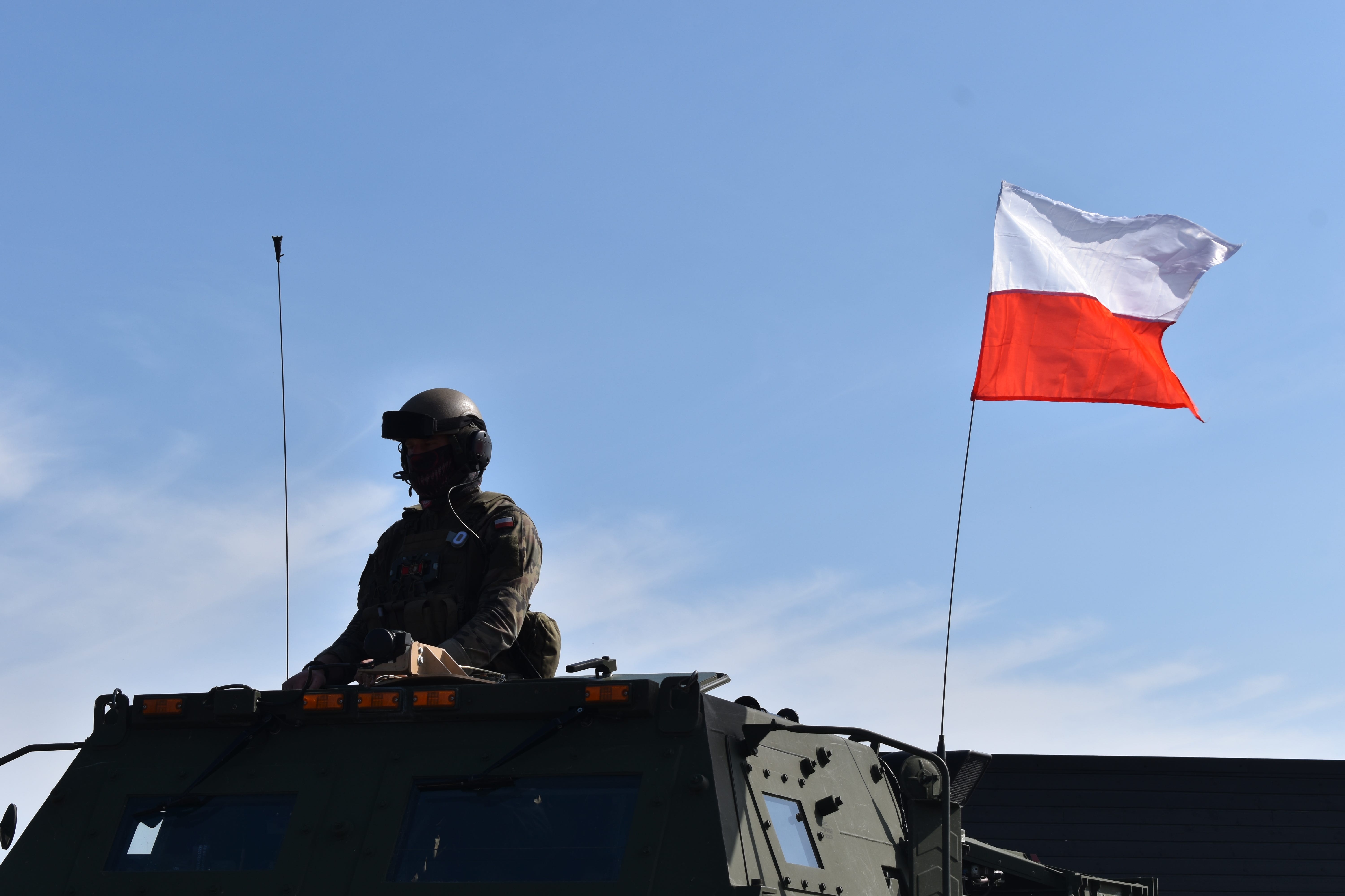A Polish soldier on top of a M142 High Mobility Artillery Rocket System on May 28.