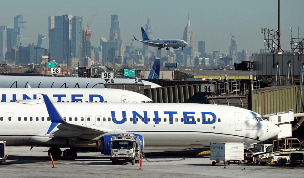 United Airlines planes at Newark airport.