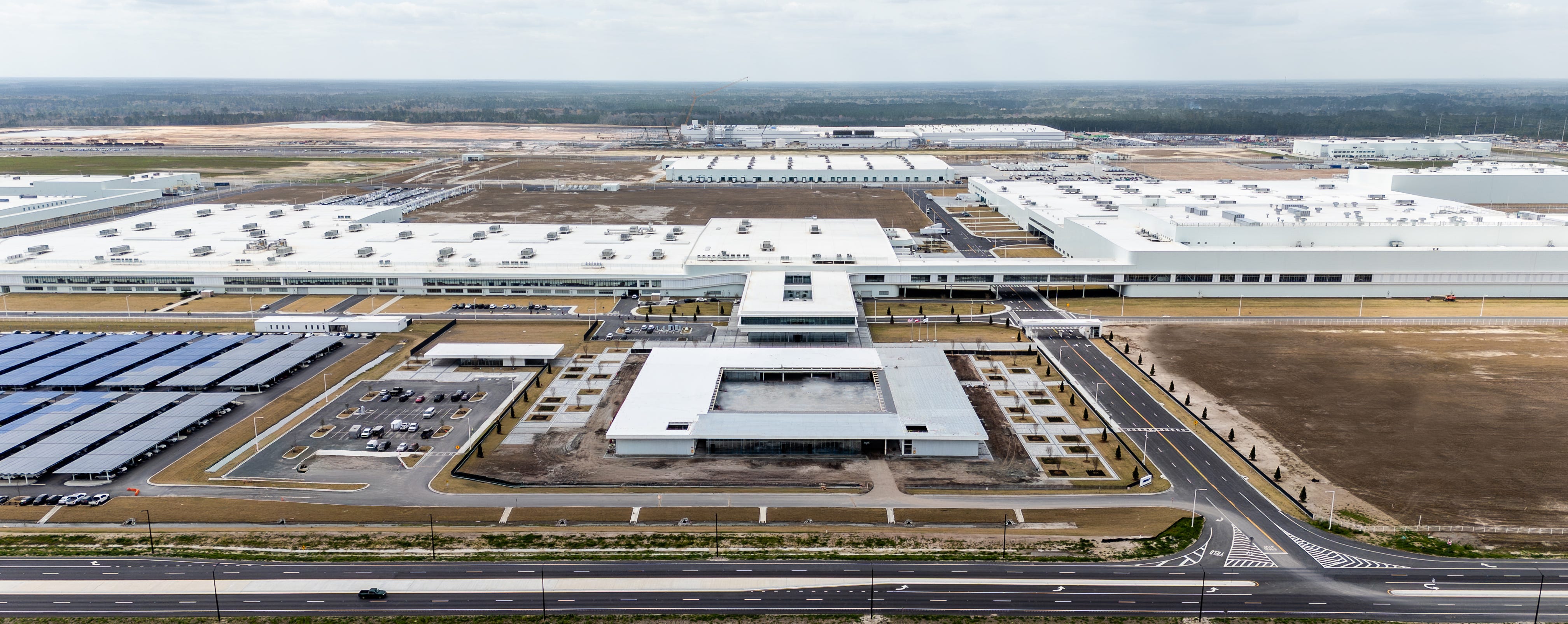 An aerial view of the Hyundai Motor Group Metaplant America, or HMGMA, EV factory in Ellabell, Georgia.