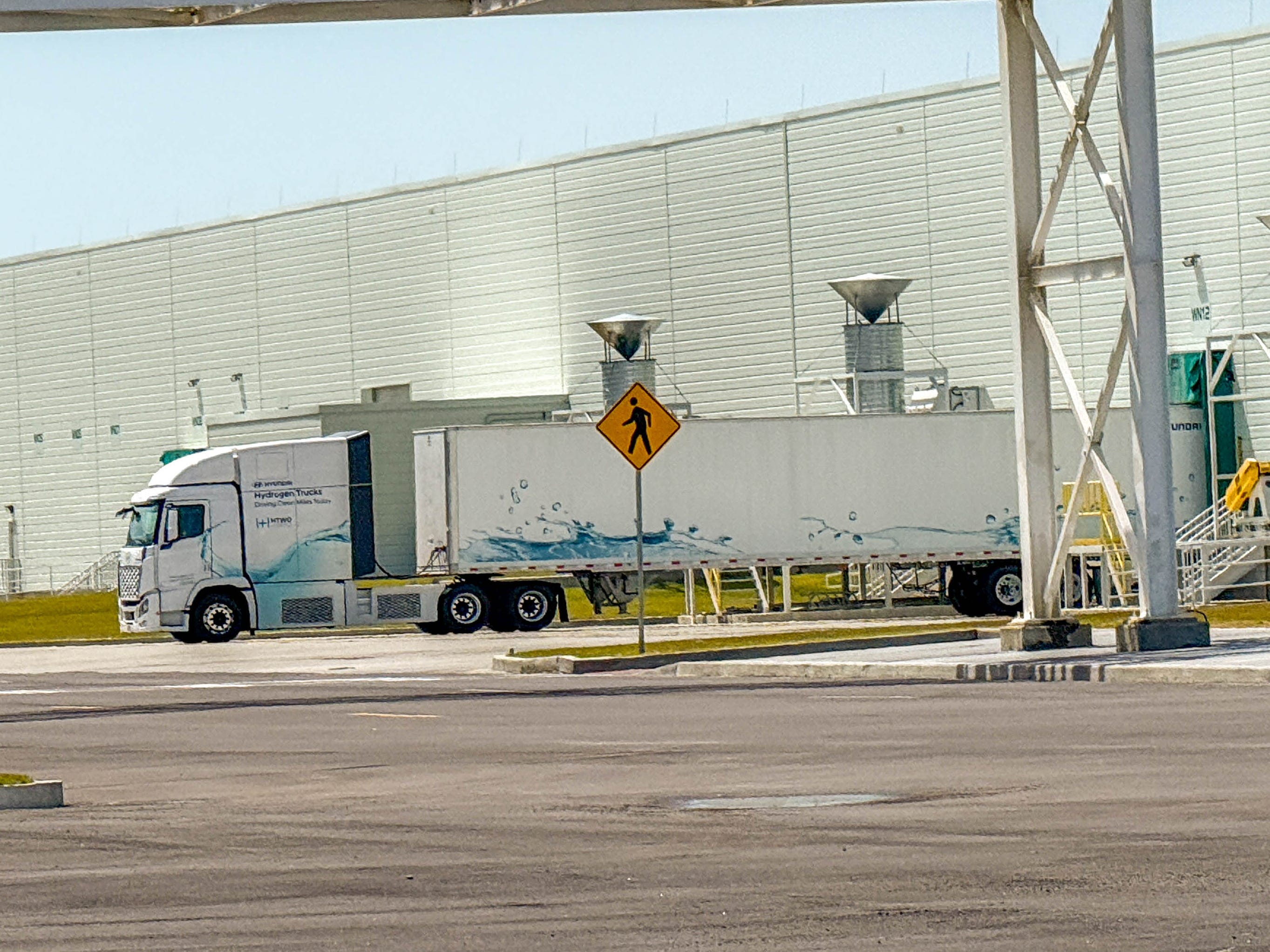 A Hyundai XCIENT hydrogen fuel cell truck at the Hyundai Motor Group Metaplant America in Georgia.
