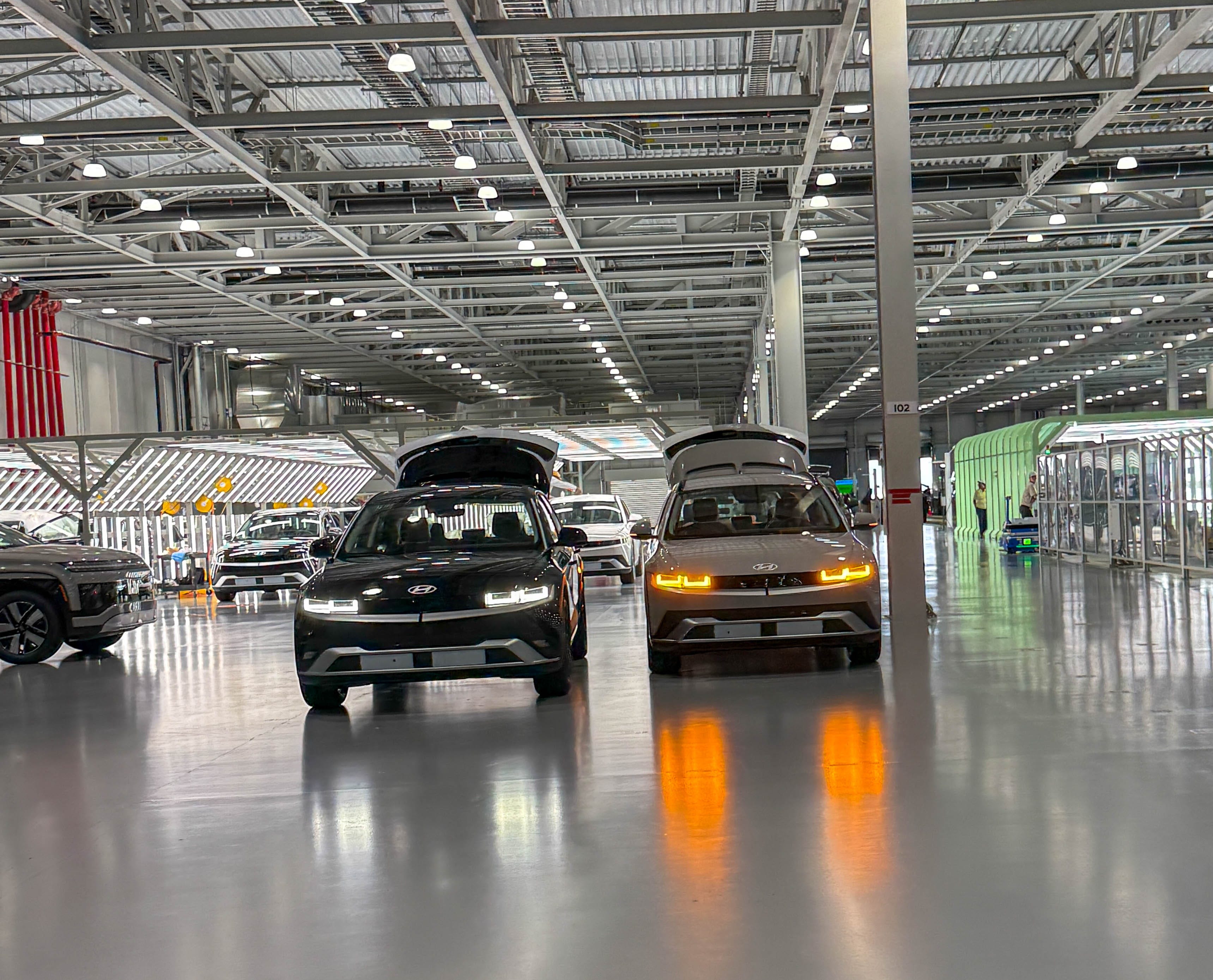 Completed Hyundai EVs at the Hyundai Motor Group Metaplant America in Georgia.