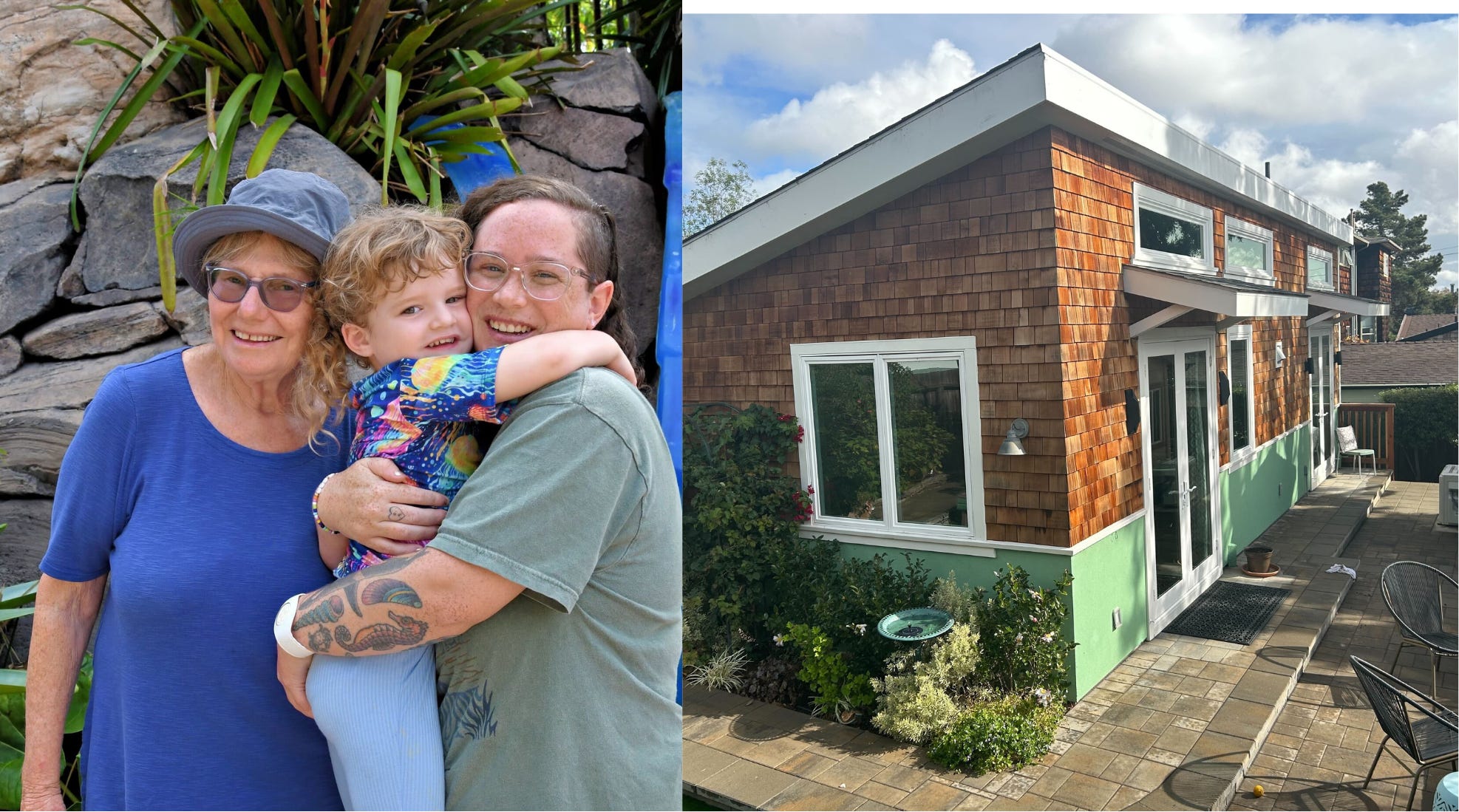 Christine WilderAbrams (left), her daughter, and her granddaughter are pictured side by side in front of her ADU.