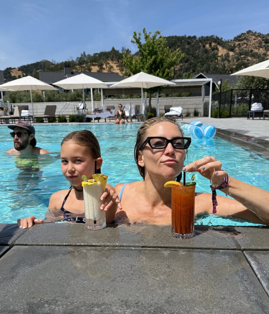 Kate Hudson and daughter Rani, 6, enjoy poolside potions in Napa Valley, Calif.