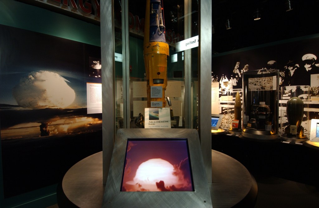 One of the exhibition halls at the recently inaugurated Atomic Testing Museum in Las Vegas contains visuals and information on the history of atomic testing both in the Pacific and the Nevada desert that took place 100 kilometers from the Las Vegas Strip between 1951 and 1962. 