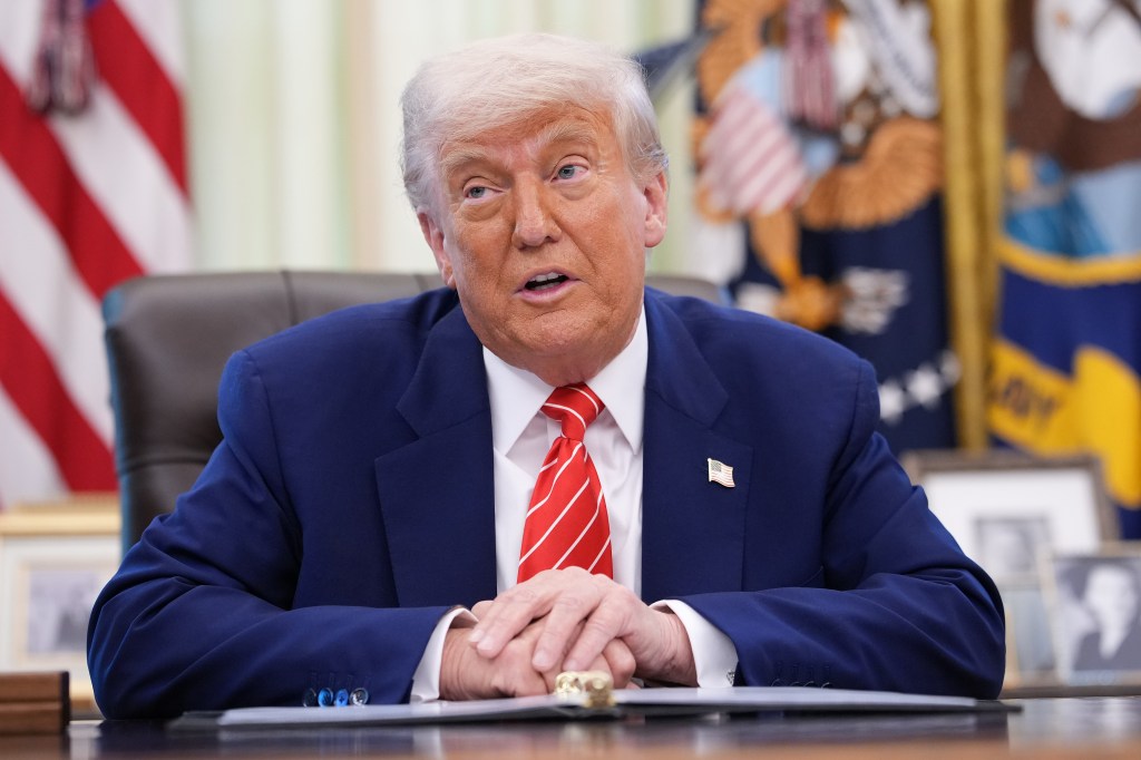 President Donald Trump, joined by Tesla CEO Elon Musk, speaks to reporters in the Oval Office of the White House on May 30, 2025 in Washington, DC.