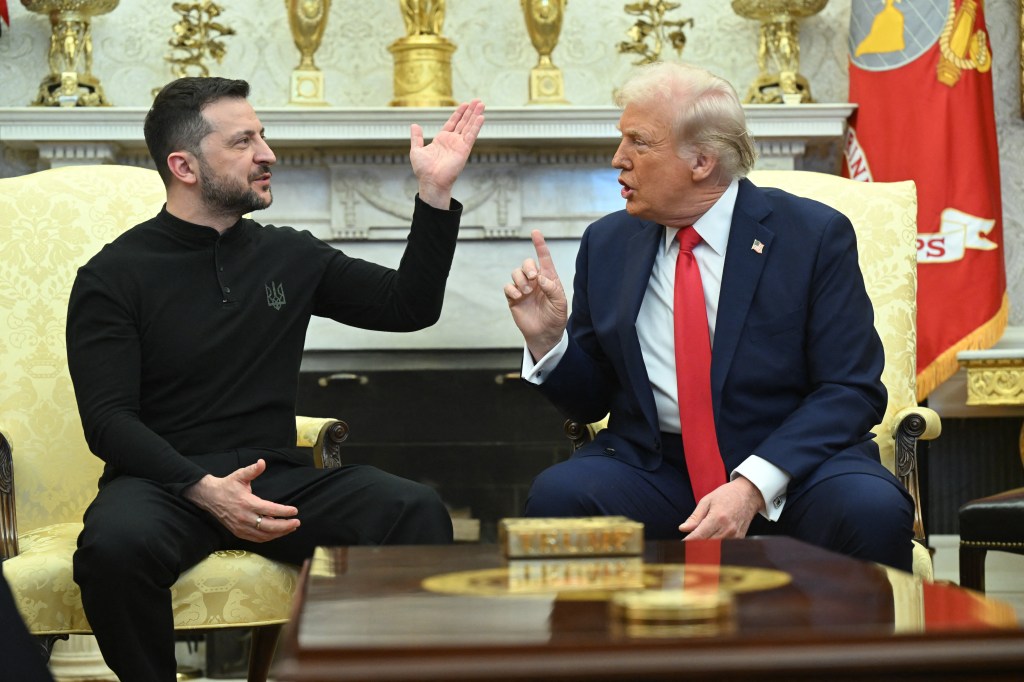 President Donald Trump and Ukraine's President Volodymyr Zelensky meet in the Oval Office of the White House in Washington, DC, February 28, 2025.