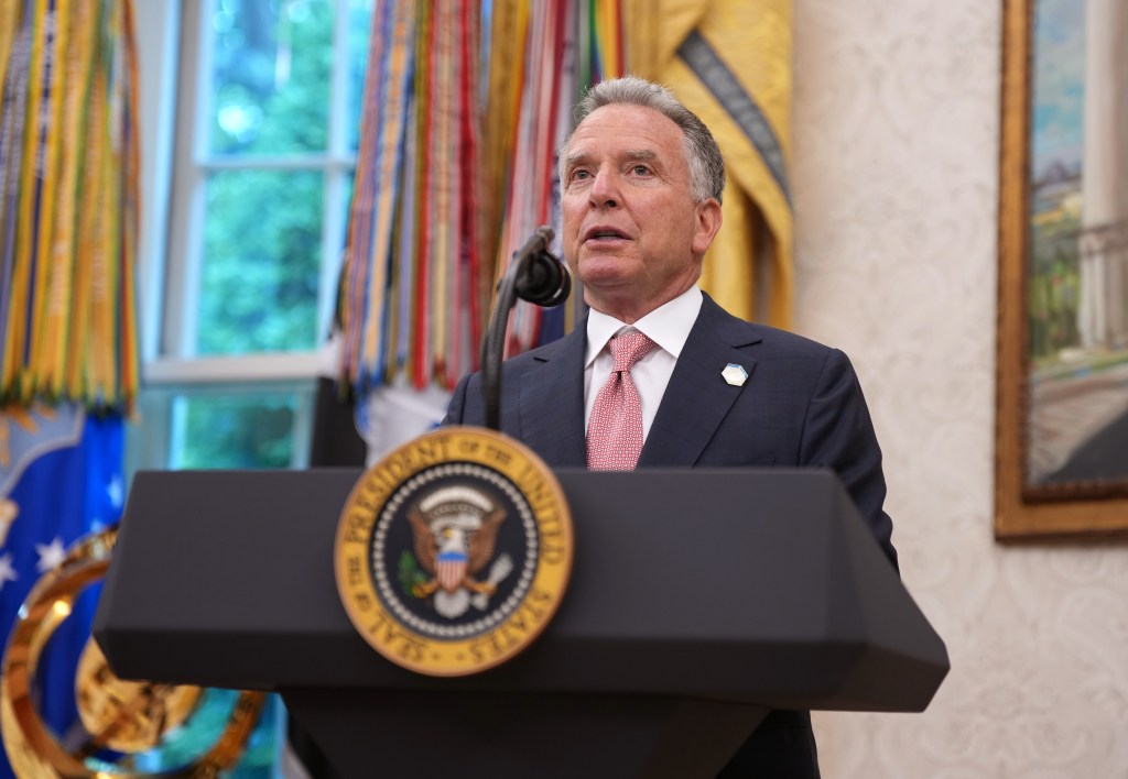 US Special Envoy to the Middle East Steve Witkoff delivers remarks during the swearing in ceremony for interim U.S. Attorney for Washington, D.C. Jeanine Pirro in the Oval Office of the White House on May 28, 2025 in Washington, DC. Trump has announced Pirro, a former Fox News personality, judge, prosecutor, and politician, after losing support in the Senate for his first choice, Ed Martin, over his views on the January 6, 2021 attack on the U.S. Capitol. (Photo by Andrew Harnik/Getty Images)