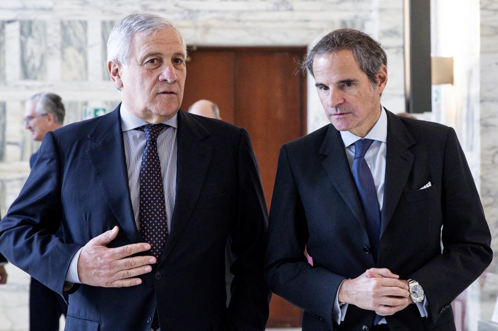 Italian Deputy Prime Minister and Minister of Foreign Affairs Antonio Tajani (L) welcomes International Atomic Energy Agency (IAEA) Director General Rafael Mariano Grossi at the Farnesina in Rome, Italy, 19 April 2025. The United States and Iran are set to resume high-stakes talks on 19 April in Rome over Tehran's nuclear programme, a week after an initial round of discussions that both sides described as 