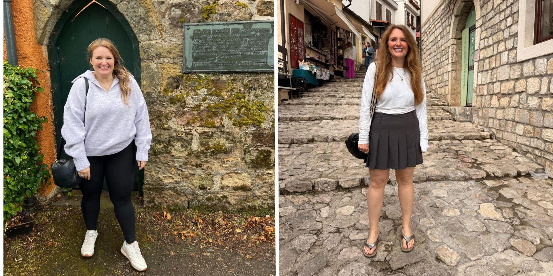 Helene Sula before (left) and after (right) she lost 50 pounds.