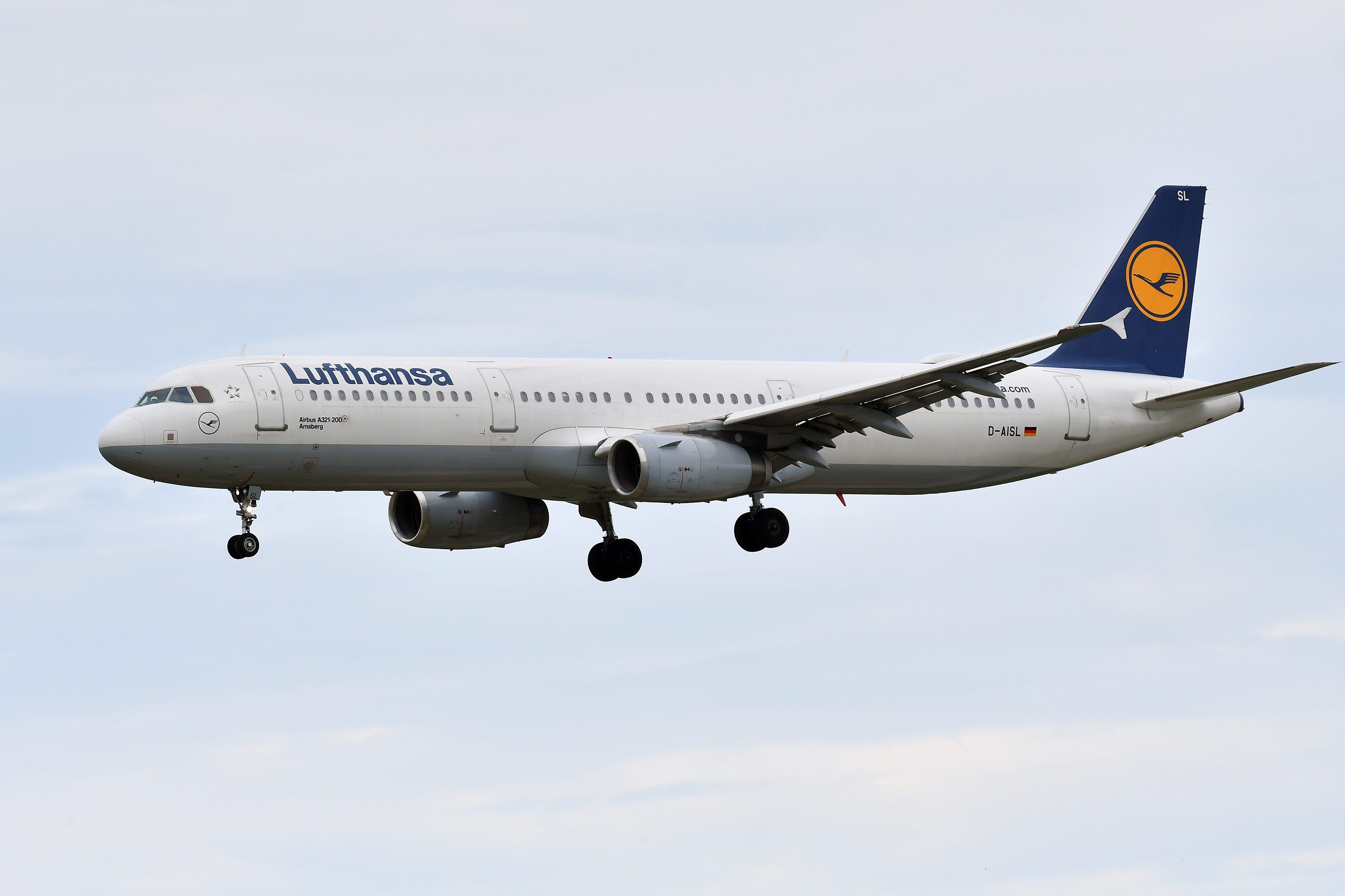 Airbus A321 D-AISL Lufthansa during landing, at Leonardo da Vinci airport.