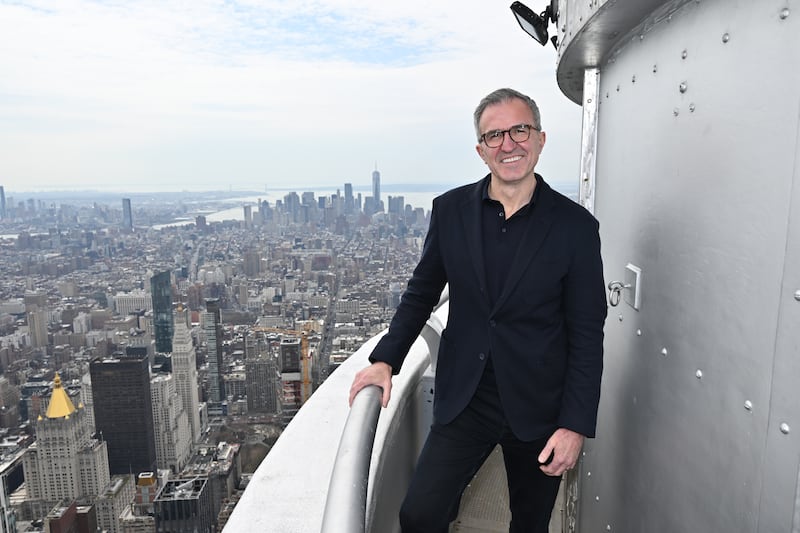 NEW YORK, NEW YORK - MARCH 28: Almin Karamehmedovic lights the Empire State Building in Partnership with ABC News in Celebration of Nightline's 45th Anniversary at The Empire State Building on March 28, 2025 in New York City. (Photo by Roy Rochlin/Getty Images for Empire State Realty Trust)