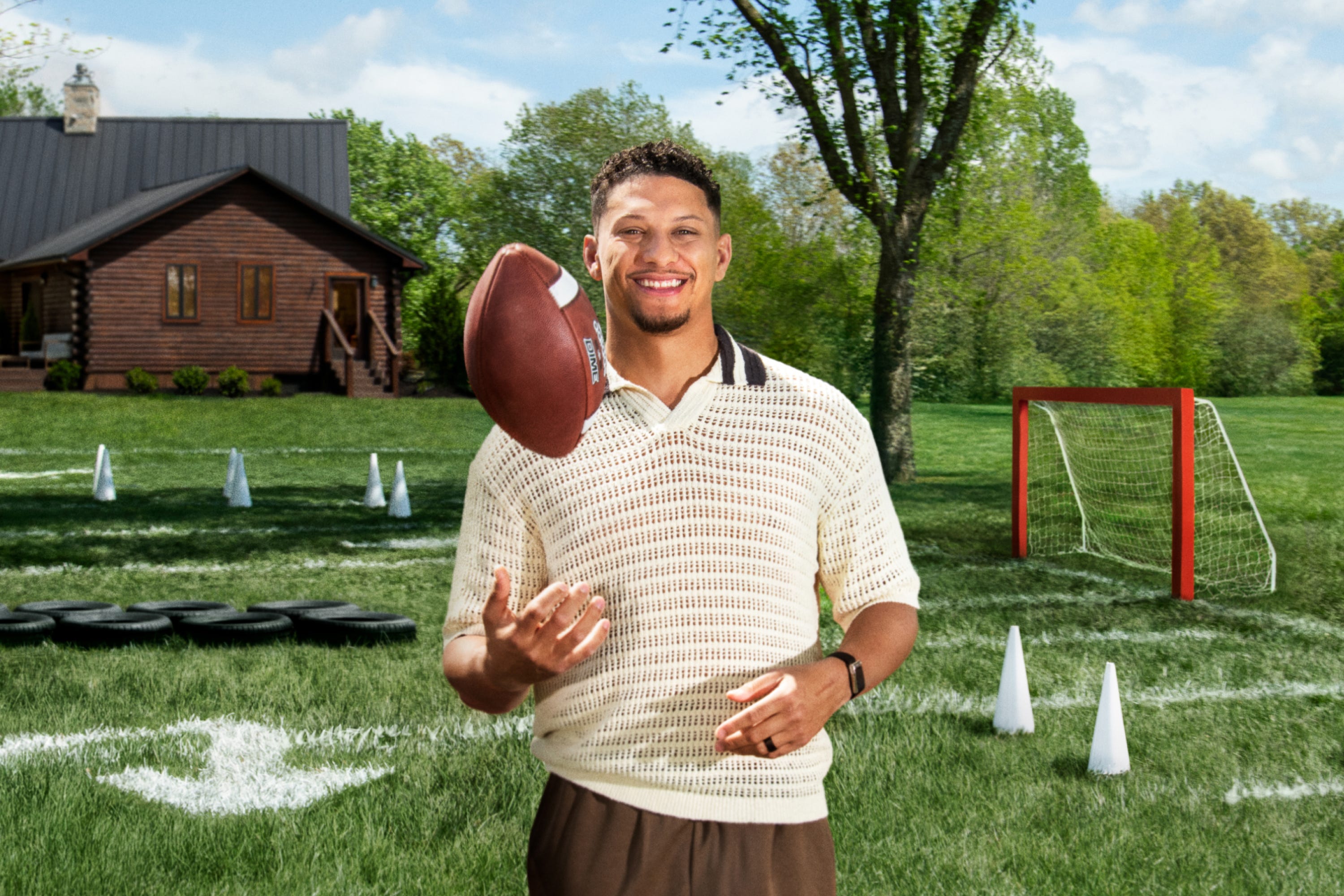 Patrick mahomes tossing a football