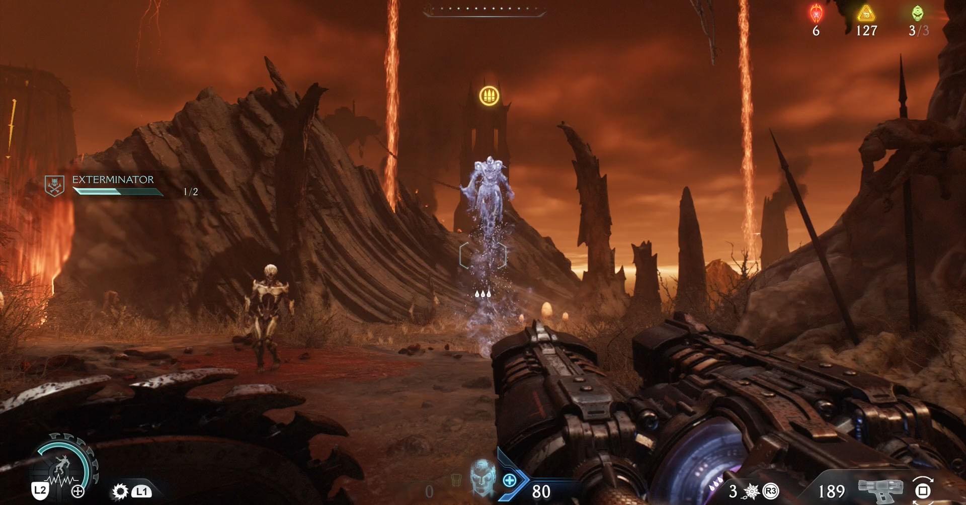 A Doom: The Dark Ages screenshot showing the moment the Revenant’s body is frozen and won’t take damage.