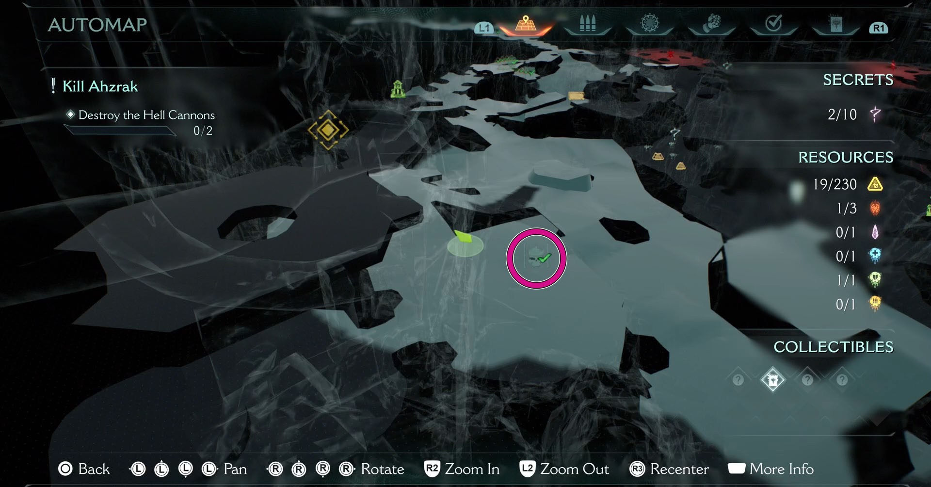 A Doom: The Dark Ages screenshot showing a map and where the leader in chapter 10 is located.
