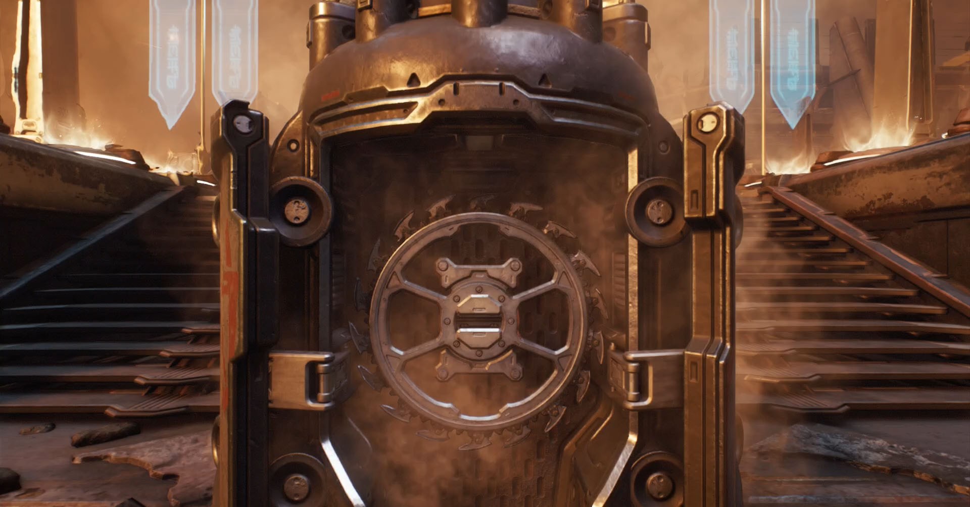 A mid-sized capsule opened showing a saw which is meant to be plugged to the shield you can use in Doom: The Dark Ages