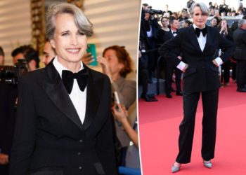 Andie MacDowell suits up in classic tuxedo on Cannes Film Festival 2025 red carpet
