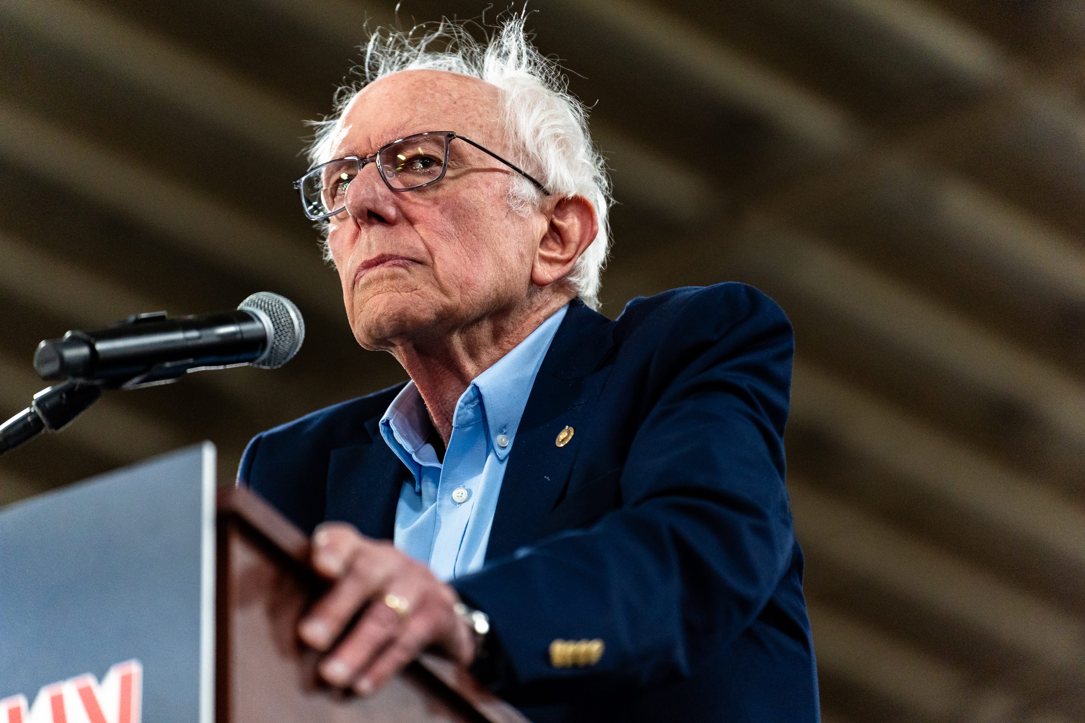 Bernie Sanders appears at a political rally