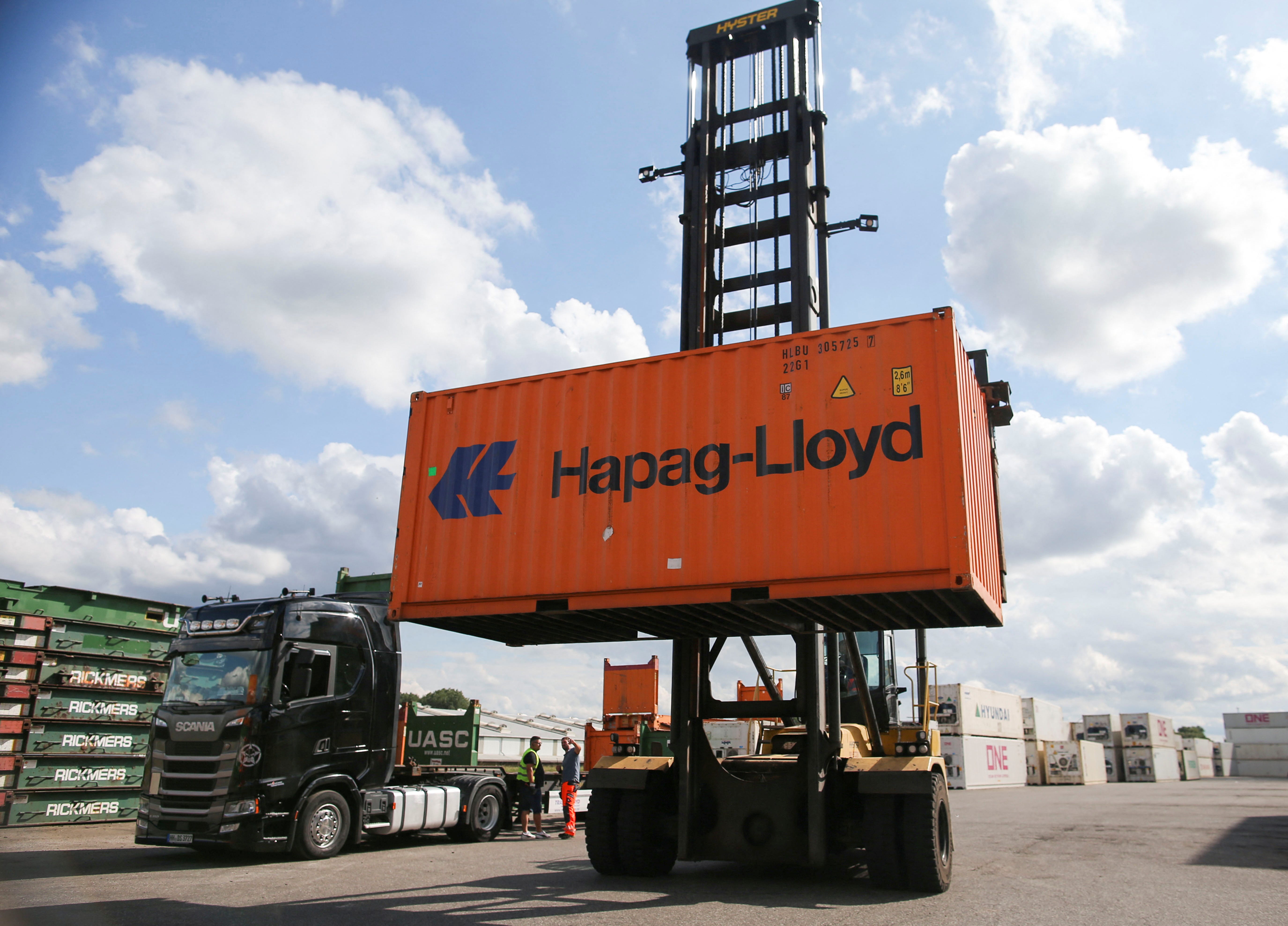 A view of a container at the Hapag-Lloyd shipping company in the port of Hamburg, Germany.