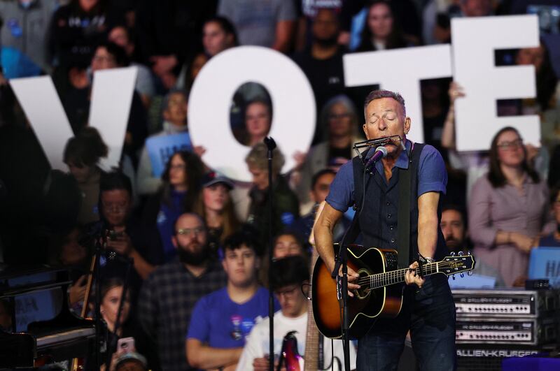 Springsteen performs during a campaign rally for Kamala Harris last October