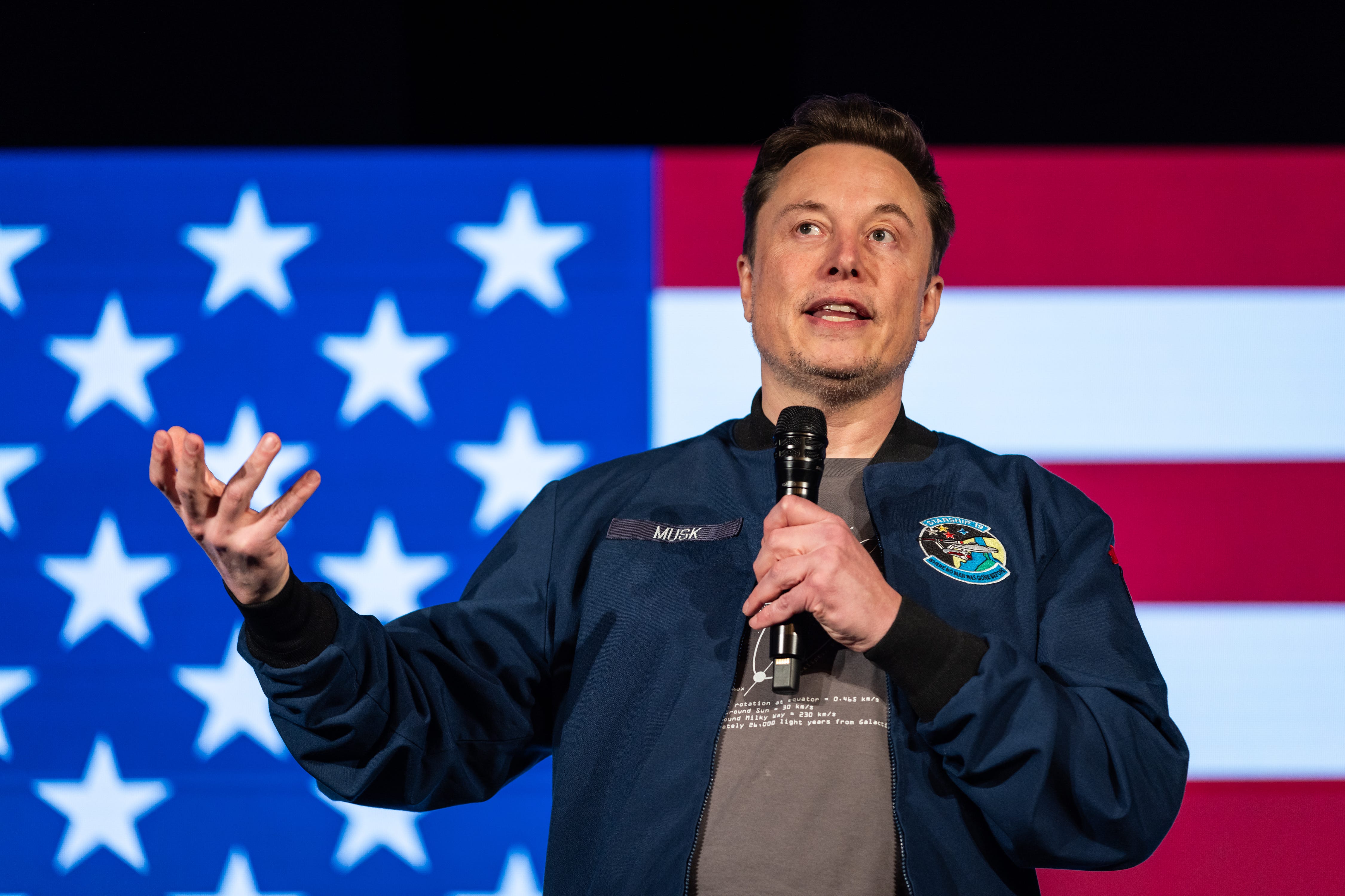 Elon Musk speaking at an America PAC town hall in Lancaster, Pennsylvania.