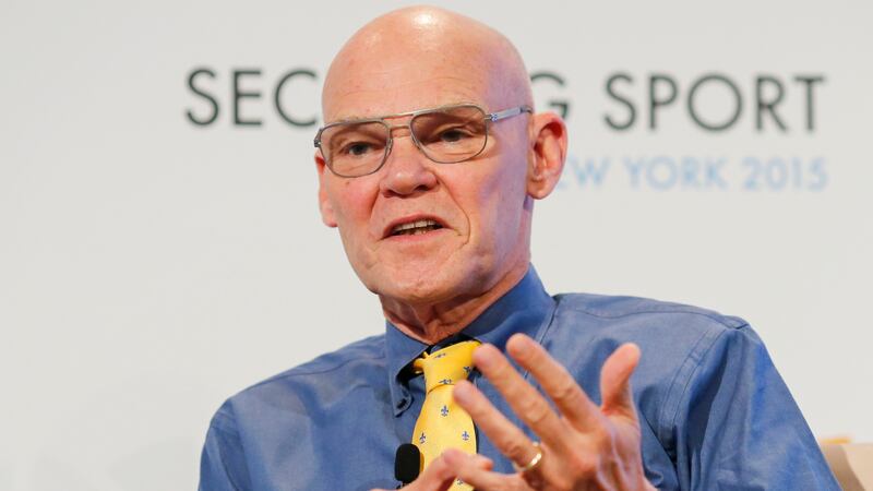 James Carville speaks on stage during interviews Sunil Gulati, President, of the U.S. Soccer Federation.
