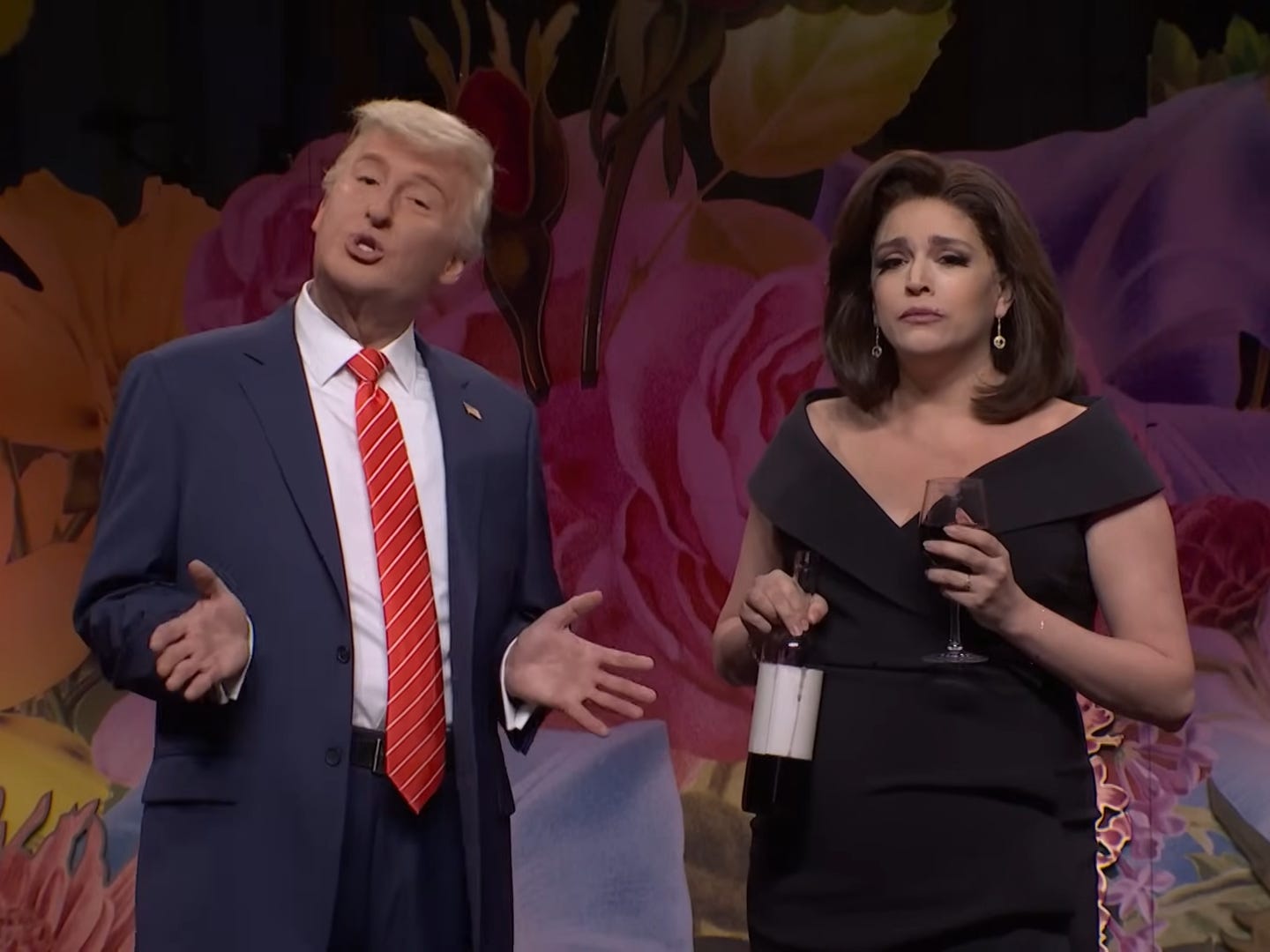 James Austin Johnson as Donald Trump and Cecily Strong as Jeanine Pirro on "Saturday Night Live."