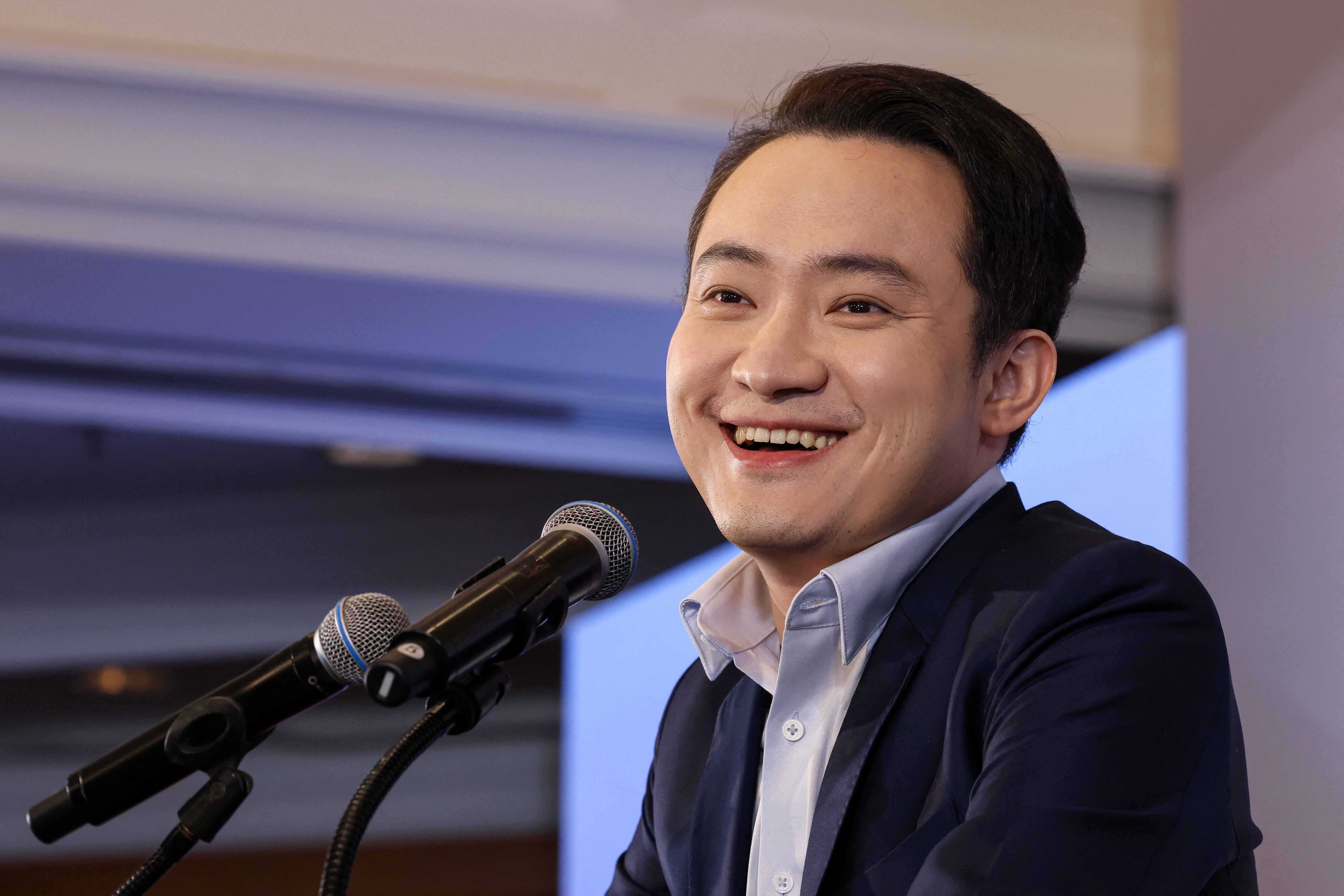Justin Sun, founder of Tron, speaks during an press conference in Hong Kong