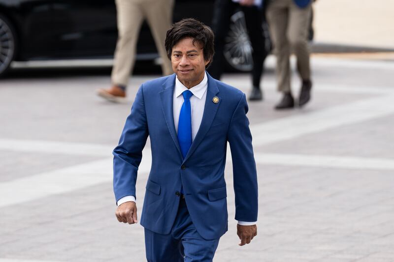 UNITED STATES - APRIL 10: Rep. Shri Thanedar, D-Mich., arrives for the vote on the budget resolution in the U.S. Capitol on Thursday, April 10, 2025. (Bill Clark/CQ-Roll Call, Inc via Getty Images)