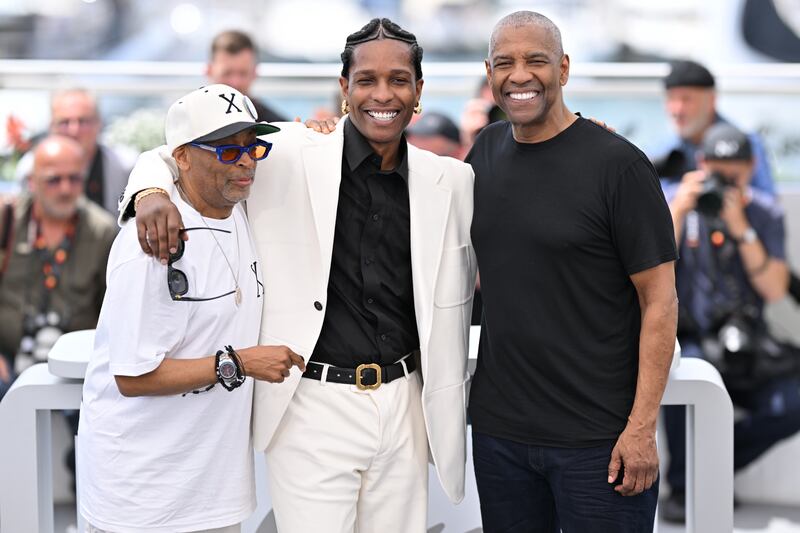 Spike Lee, A$AP Rocky, and Denzel Washington pose during a photocall at the Cannes Film Festival