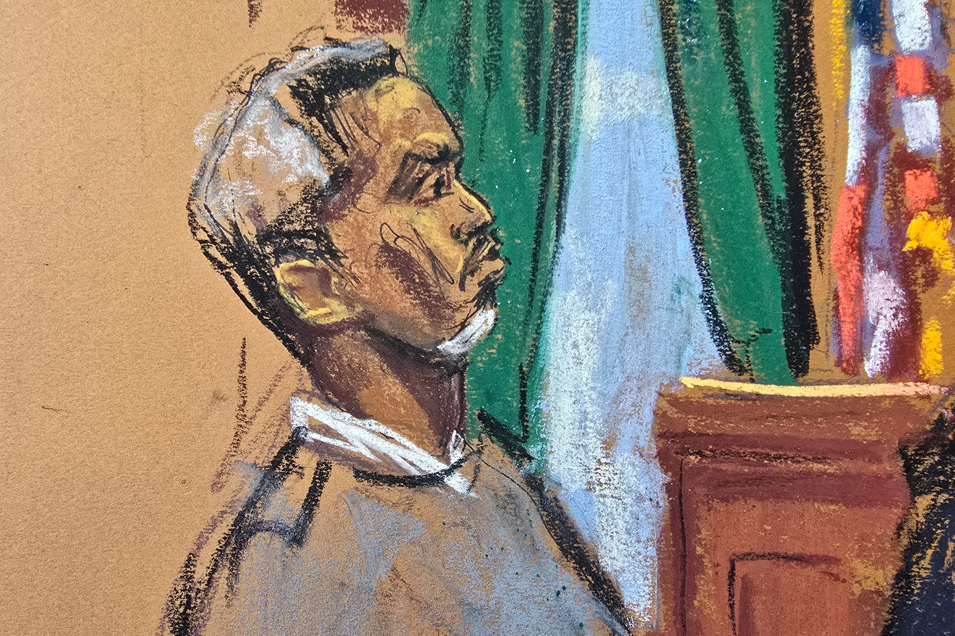 A courtroom sketch of Sean "Diddy" Combs.