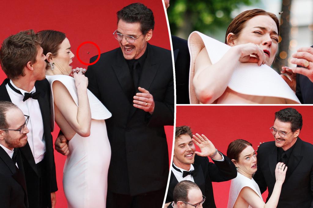 Emma Stone gets attacked by bee on Cannes red carpet