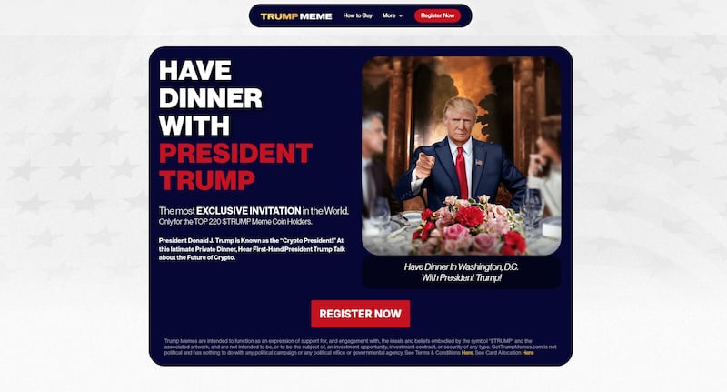 $Trump, Trump's meme coin, private white house dinner invitation