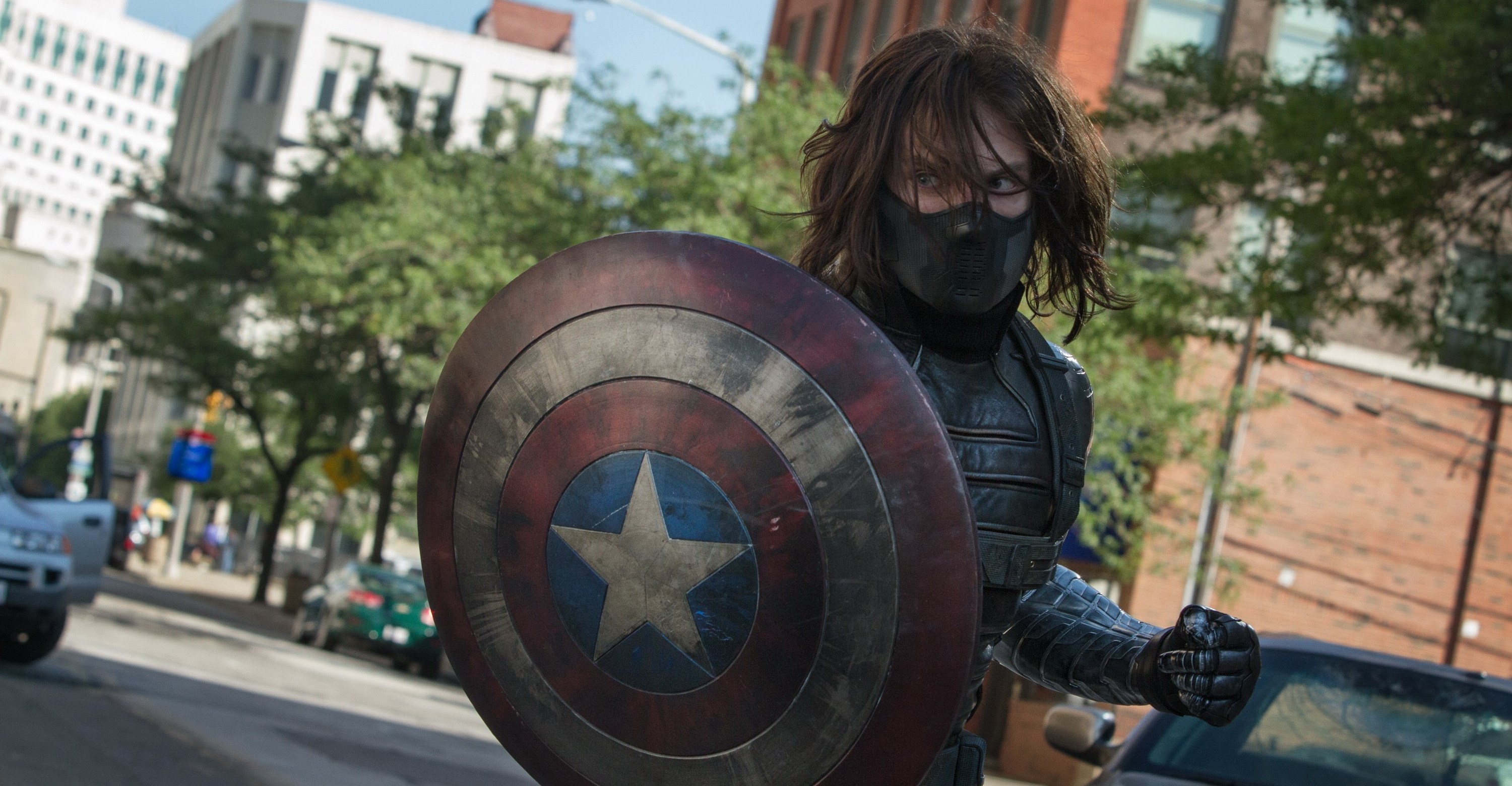 Captain America: The Winter Soldier - the Winter Soldier holding Captain America’s shield