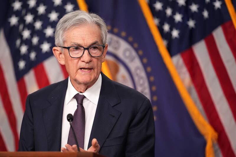 WASHINGTON, DC - MAY 07: Federal Reserve Chair Jerome Powell speaks during a news conference following a Federal Open Market Committee meeting at the William McChesney Martin Jr. Federal Reserve Board Building on May 7, 2025 in Washington, DC. Powell spoke to members of the media after the Federal Reserve released a statement holding interest rates steady at 4.25%-4.5%. (Photo by Andrew Harnik/Getty Images)