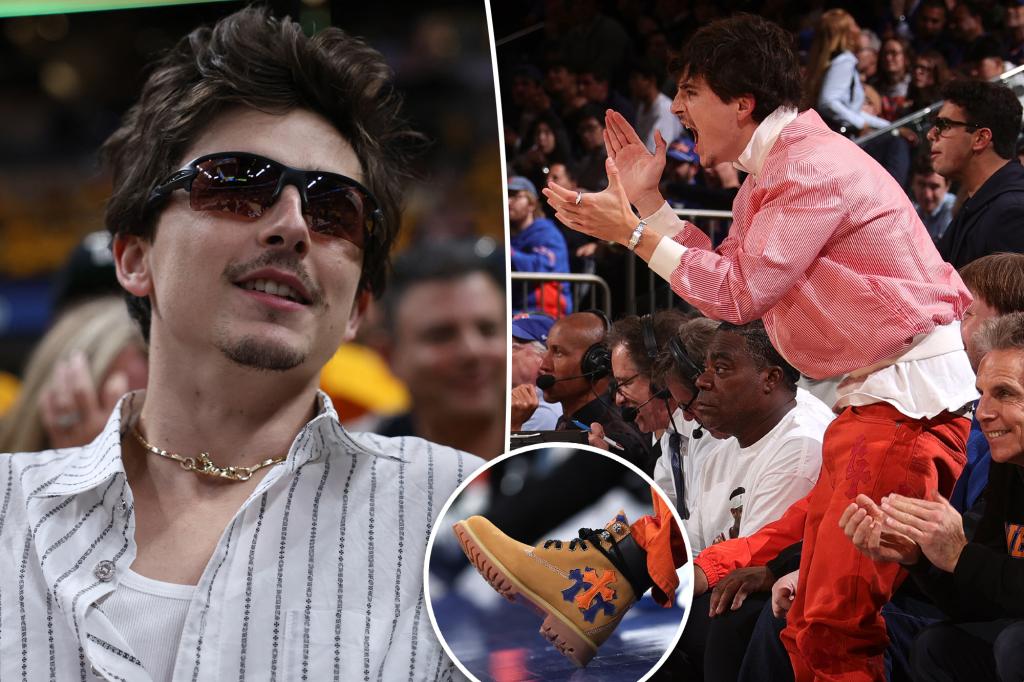 From $30K Knicks-colored Timberlands to $22K jeans, Timothée Chalamet’s courtside outfits keep getting crazier