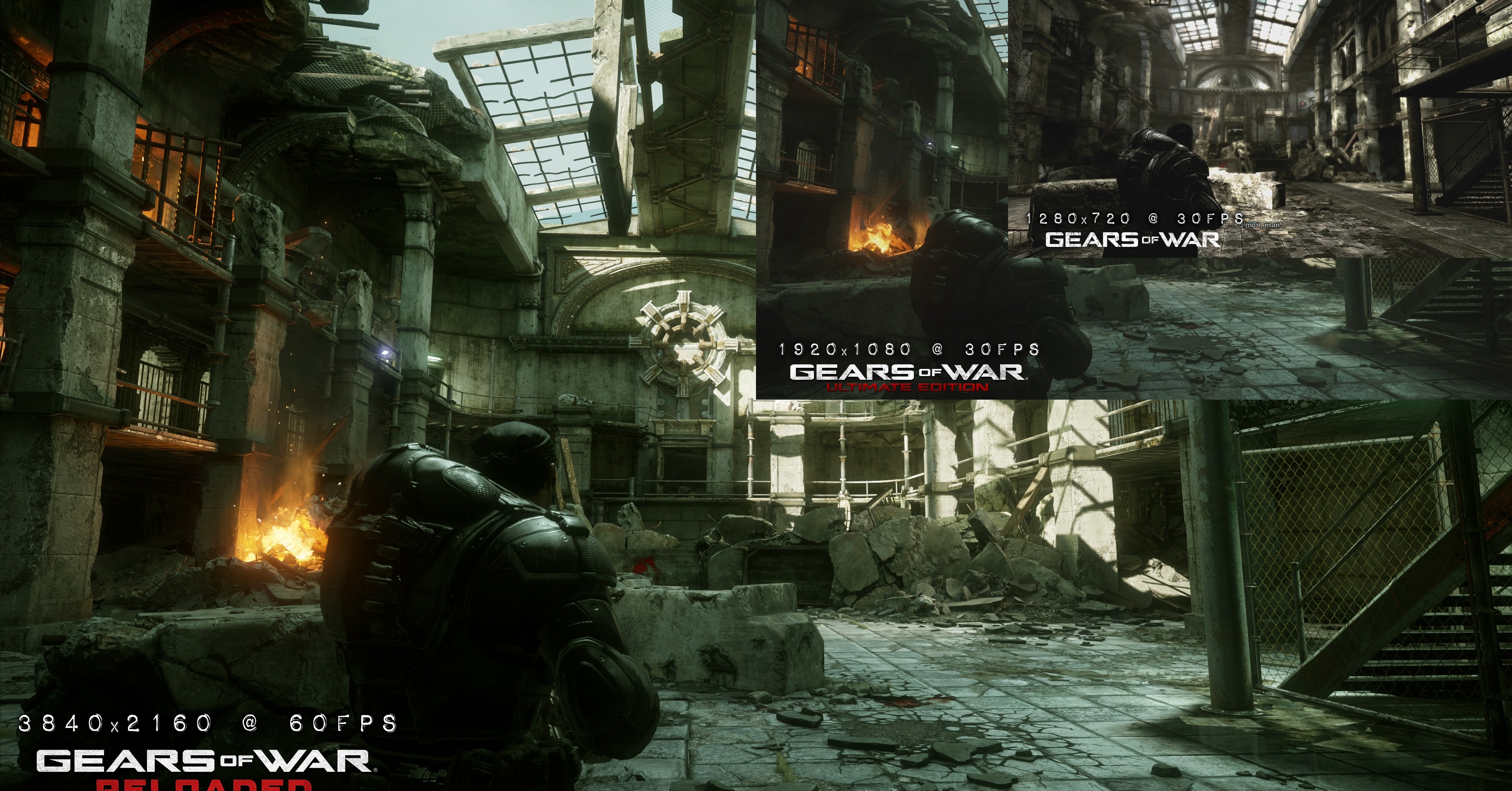 Gears of War comparison shots between remaster and regular