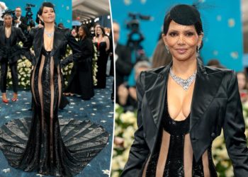 Halle Berry risks wardrobe malfunction on Met Gala 2025 red carpet with strategically placed stripes