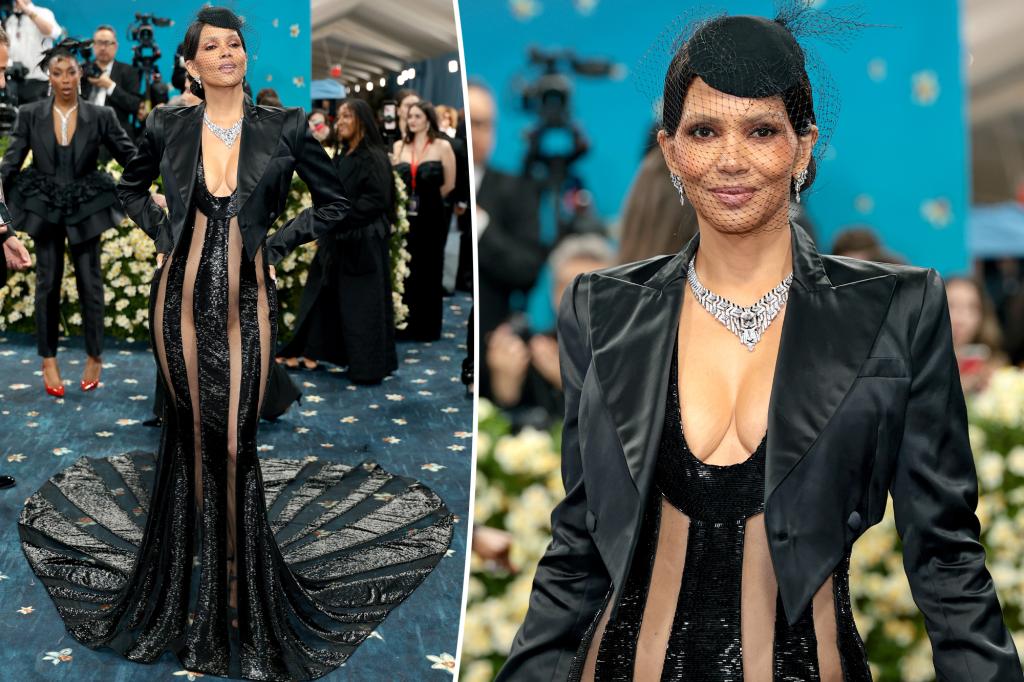 Halle Berry risks wardrobe malfunction on Met Gala 2025 red carpet with strategically placed stripes