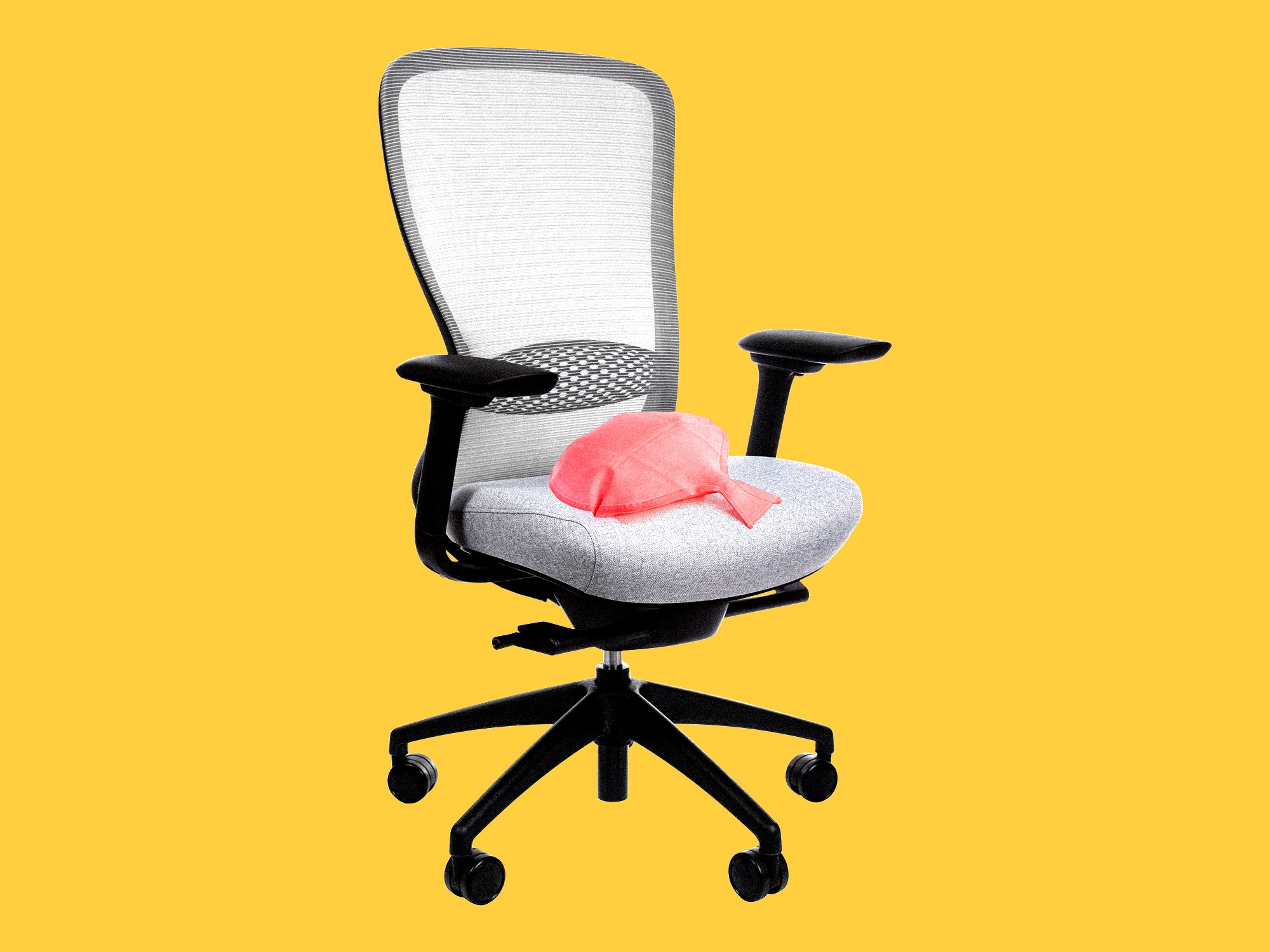 A whoopee cushion on an office chair