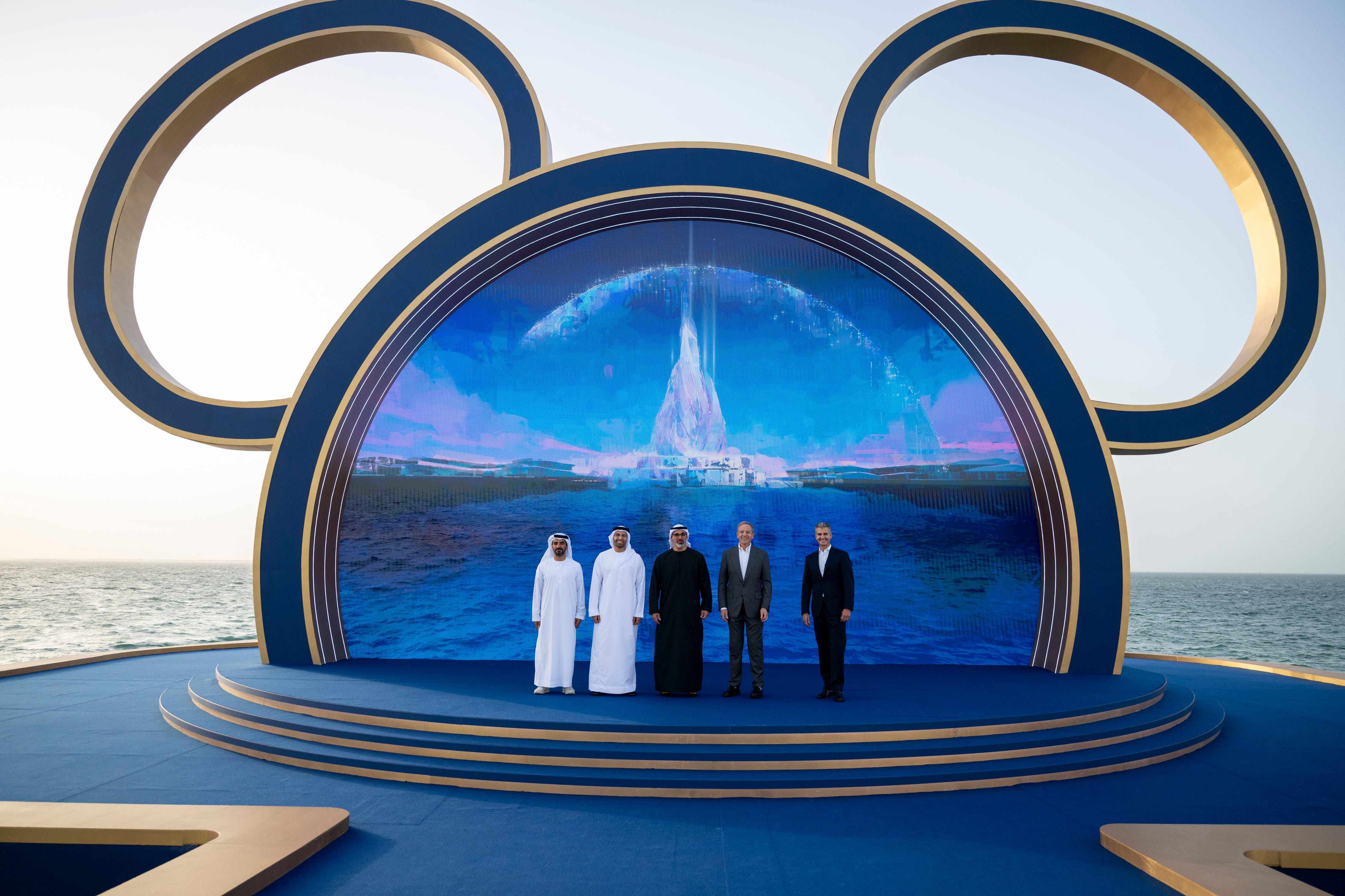 Disney's Bob Iger announces Disneyland Abu Dhabi in May 2025. Pictured with Josh D'Amaro.