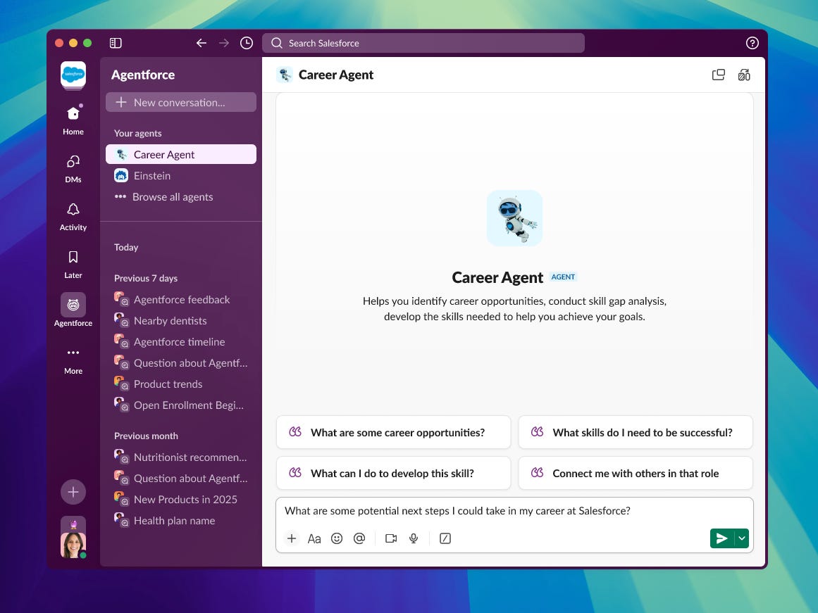 Photo of internal Salesforce AI tool called Career Agent