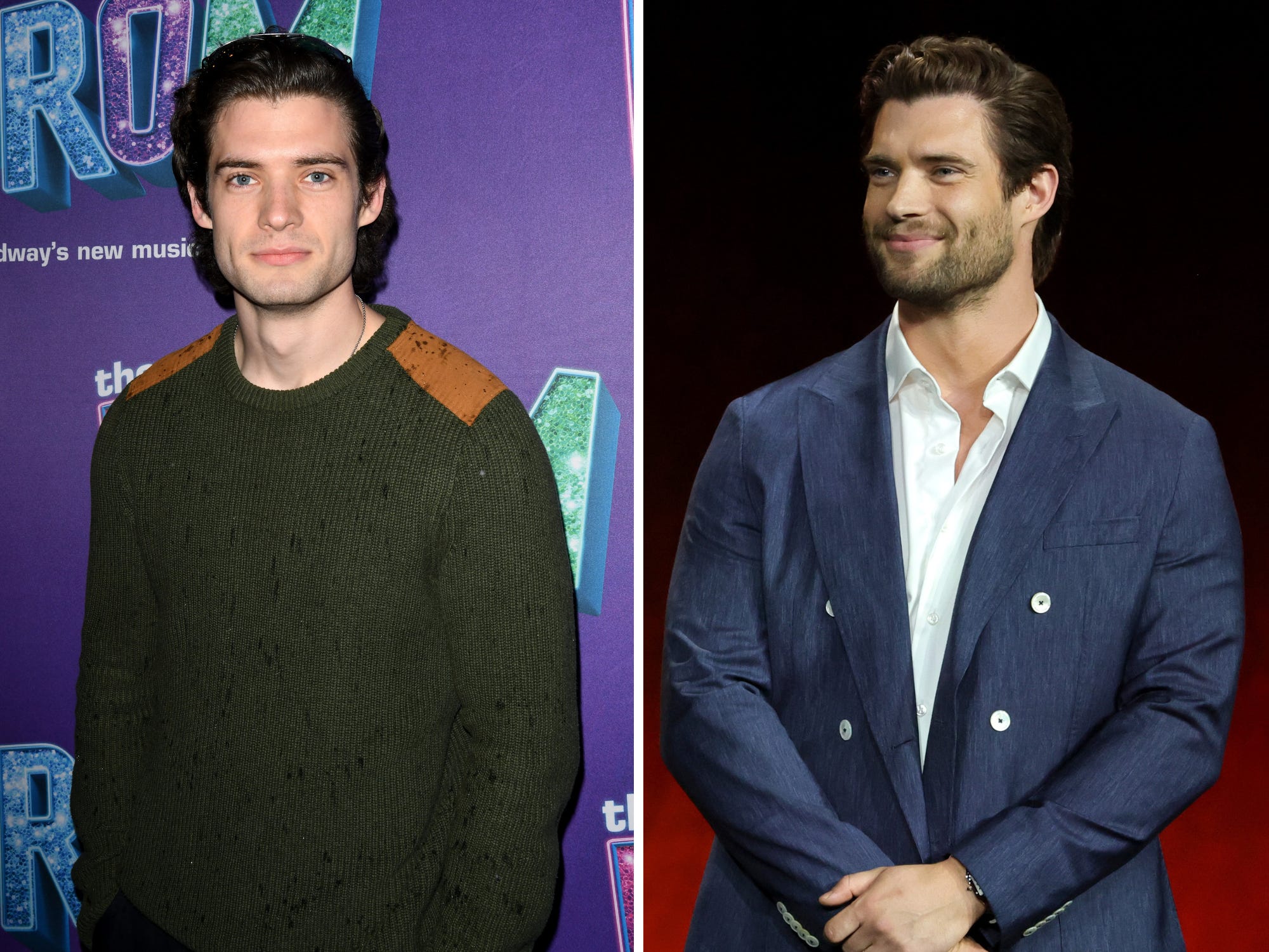 A composite image of David Corenswet in 2019 and 2025.