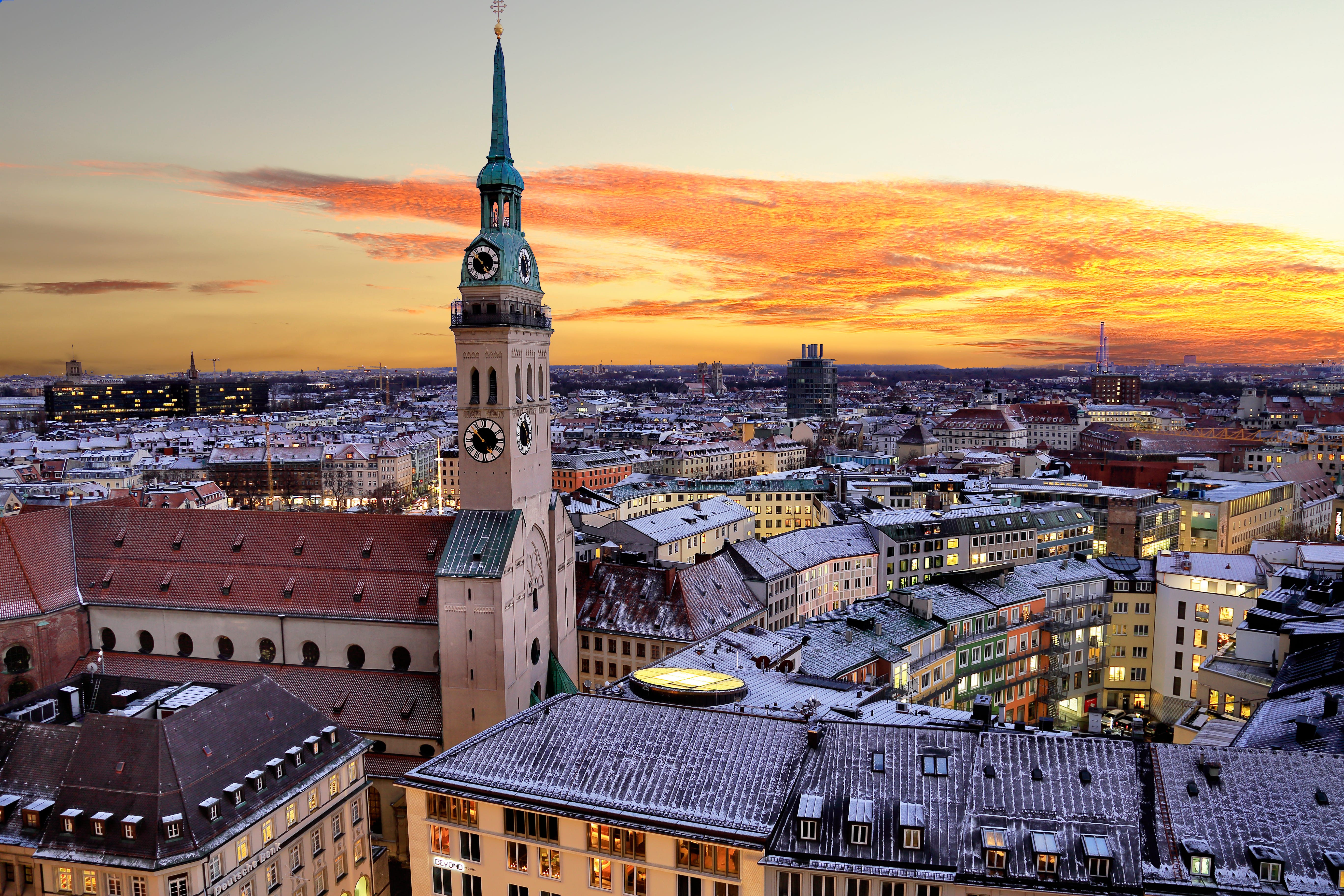 Aerial view of Munich at sunset