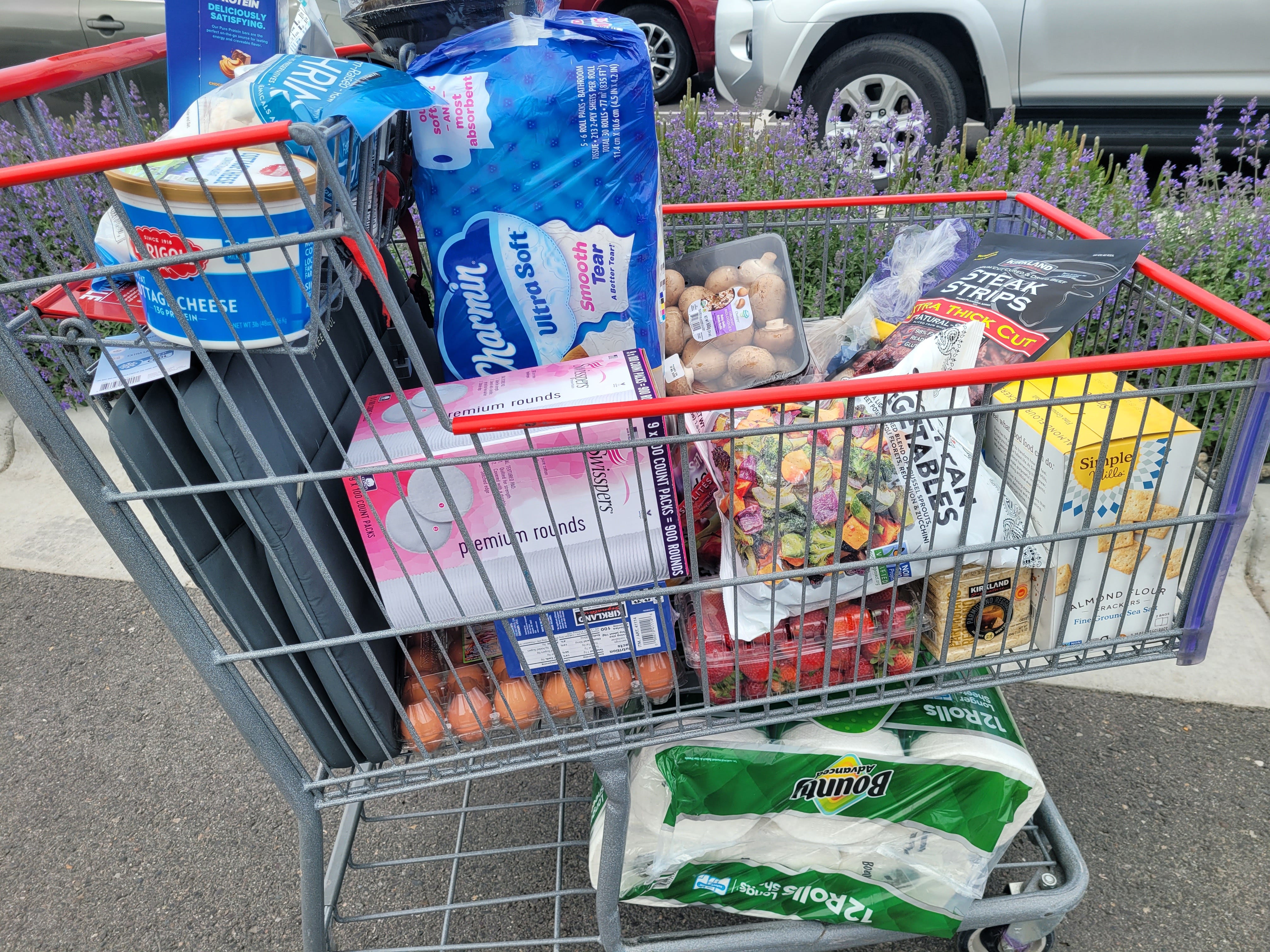 The author's full cart leaving Costco.