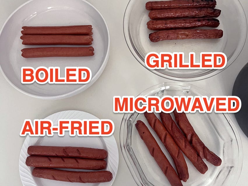I made hot dogs using four different appliances.