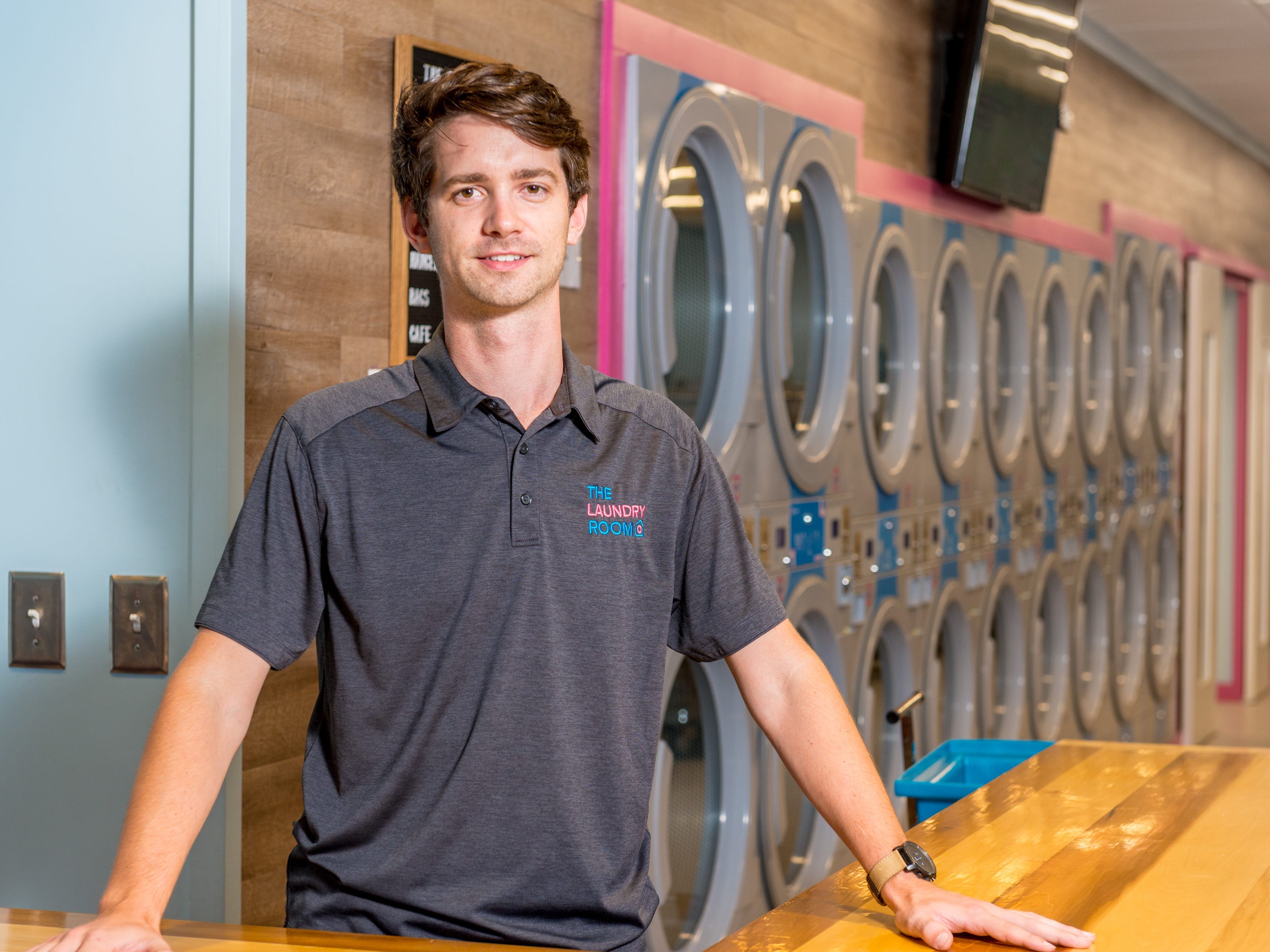 Alex Smereczniak in a laundromat