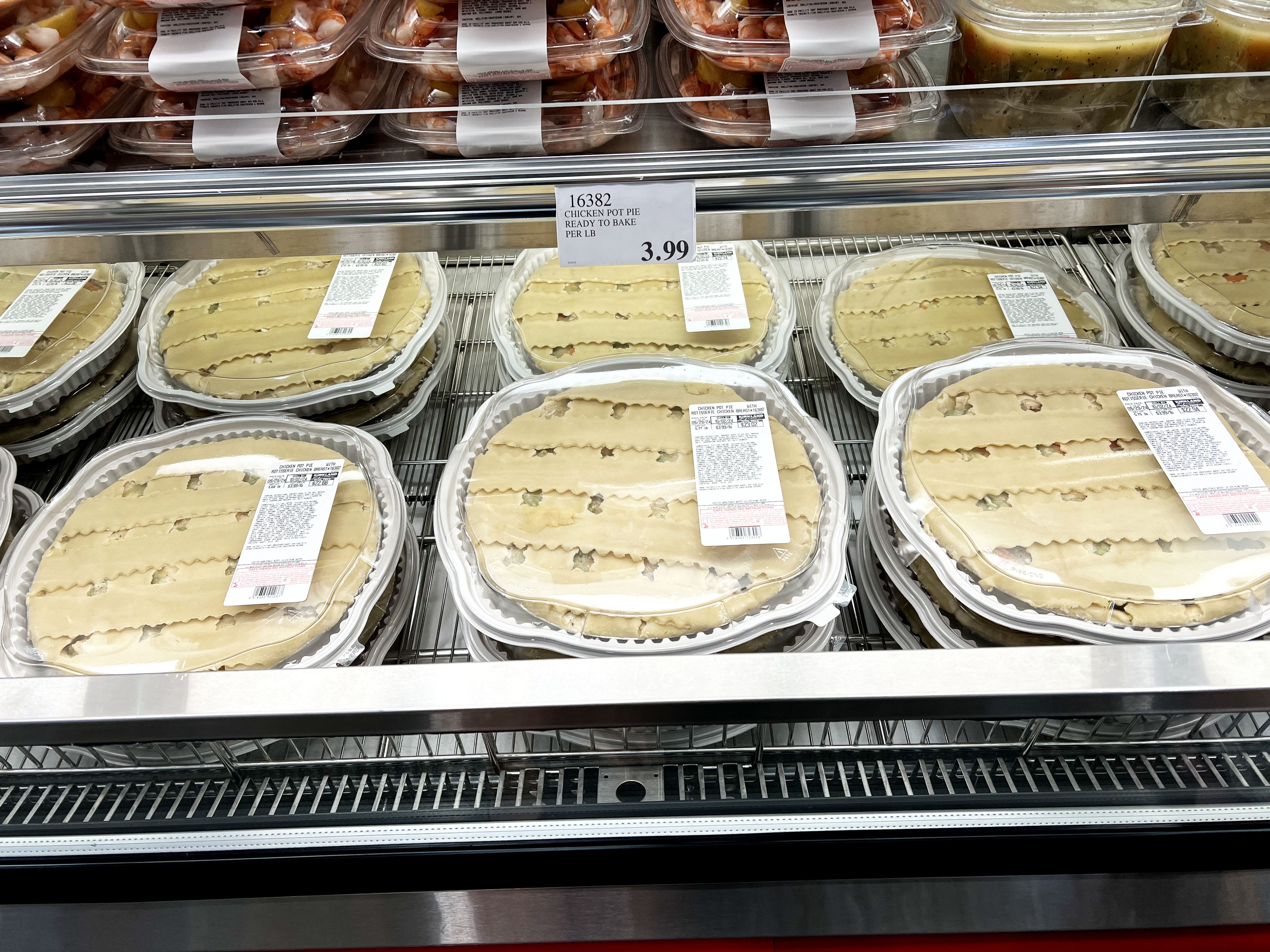 Chicken pot pies from Costco in the bakery section of the store.